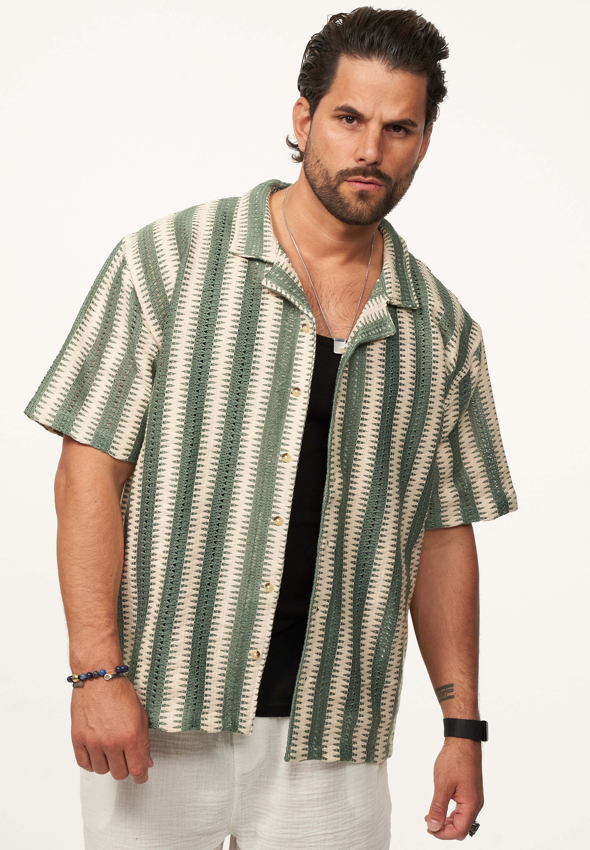 SOULSTAR Kurzarmhemd »Freizeithemd als Kurzam Strick Hemd im Retro-Look - Strick Polo-Hemd Overshirt im Regular-Fit für Herren« Herren Kurzarm Strick Polo-Hemd T-Shirt