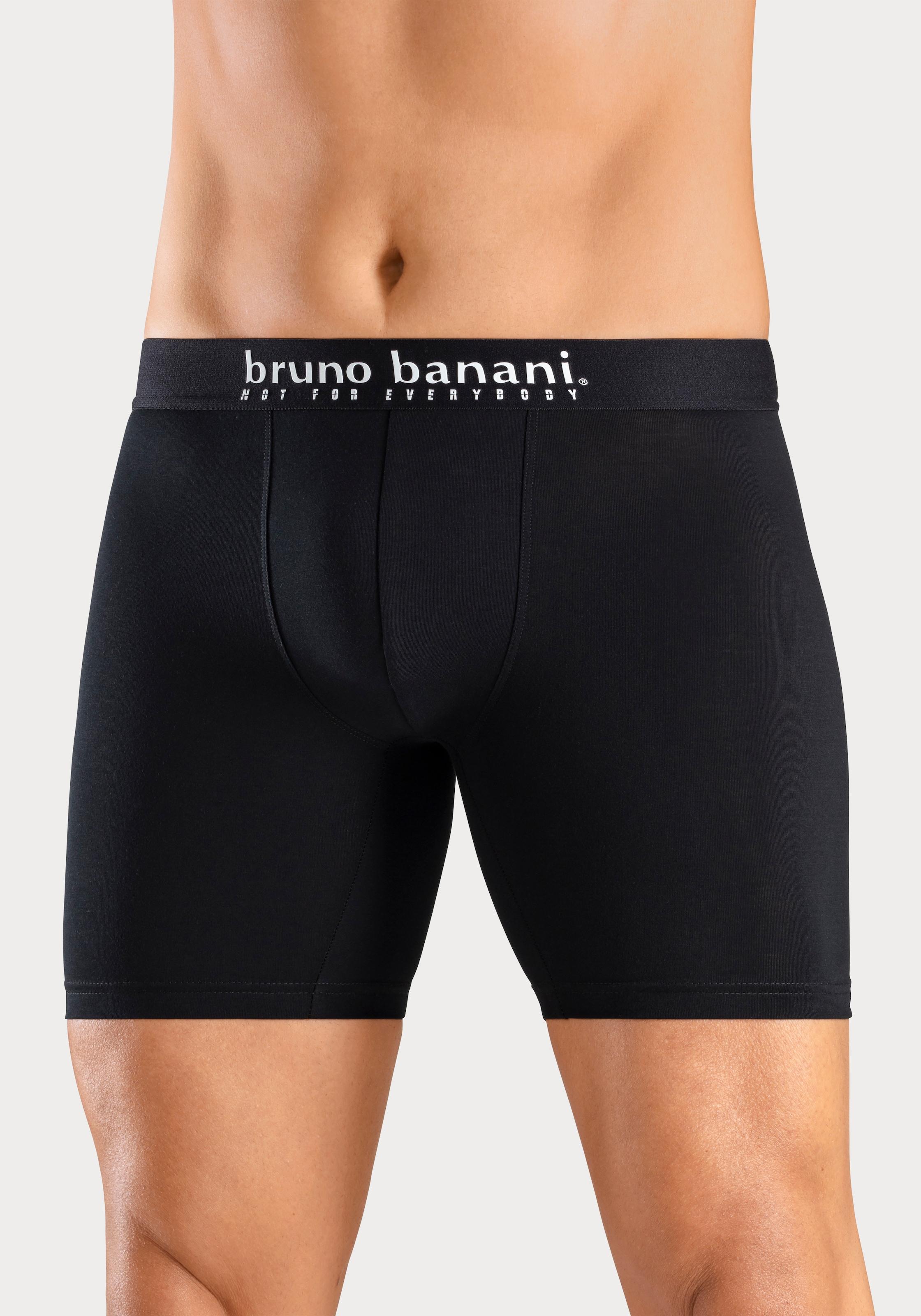 Bruno Banani Langer Boxer, (Packung, 4 St., 4er-Pack), mit Palmendruck und unifarben aus Baumwollmischung