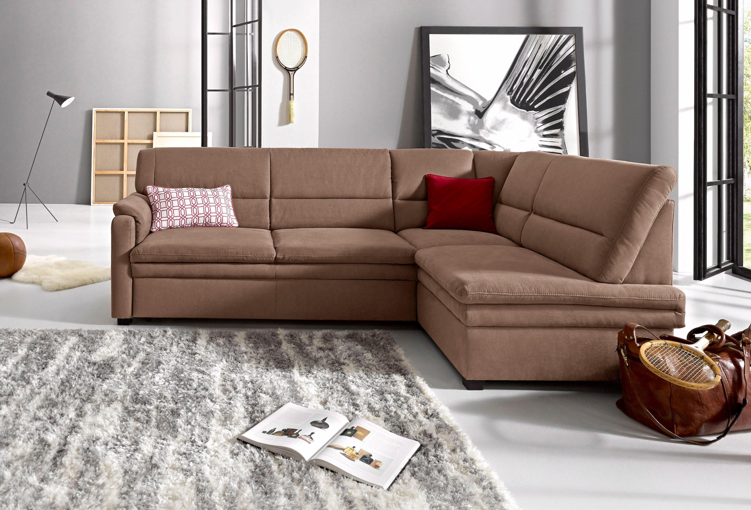sit&more Ecksofa »Pisa L-Form«, mit Federkern, wahlweise mit Bettfunktion