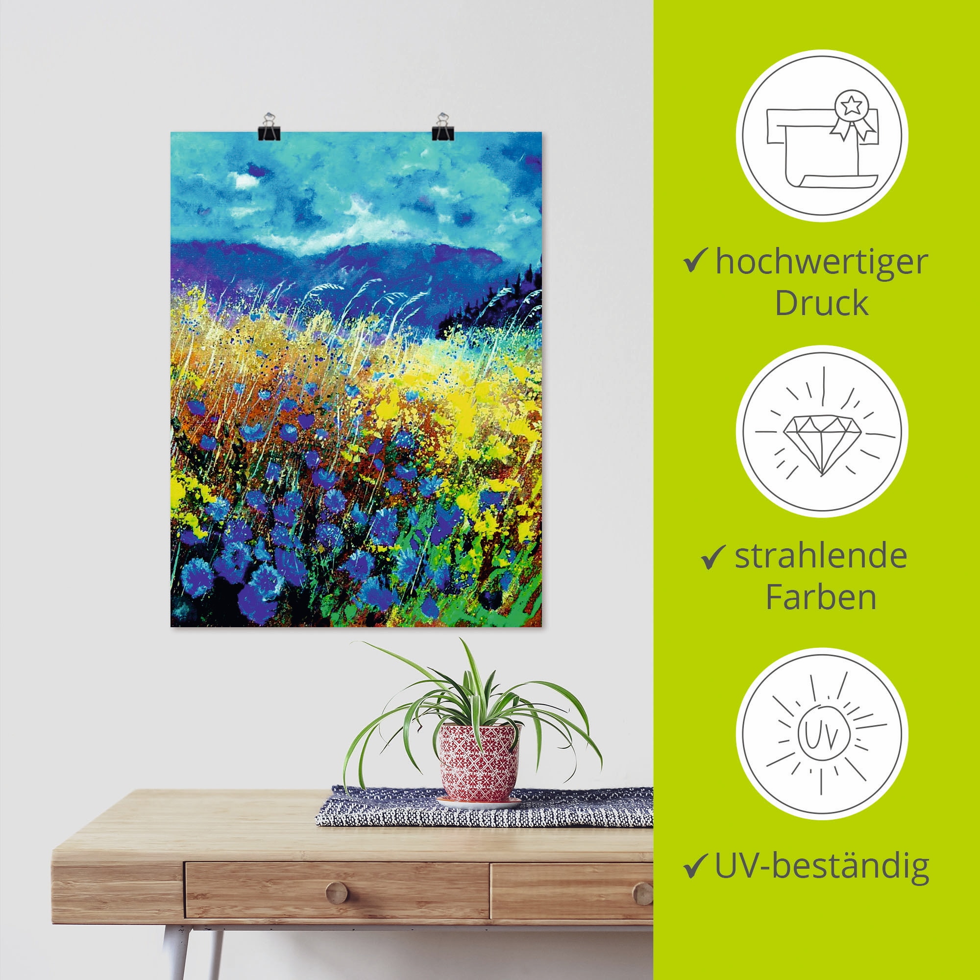 Artland Poster »Blaue wilde Blumen«, Blumenwiese, (1 St.), als Alubild, Leinwandbild, Wandaufkleber oder Poster in versch. Größen
