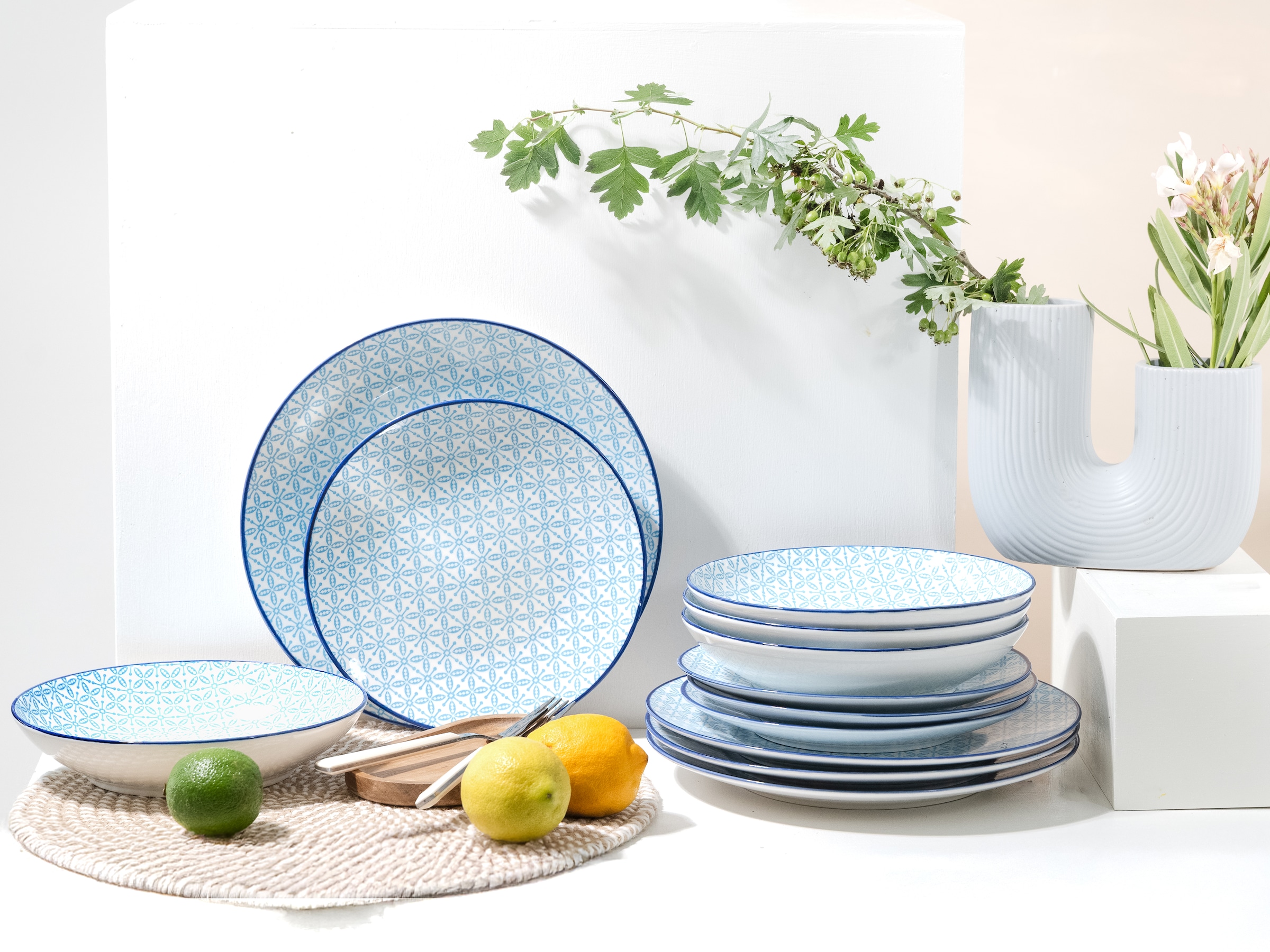 CreaTable Teller-Set »Mediterran, Teller Set 12-tlg.« Mediterraner Flair, Traditionell keramische Motive