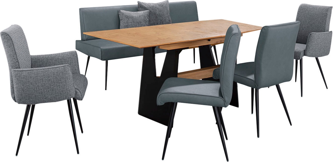 K+W Komfort & Wohnen Essgruppe »Giacomo I« Polsterbank, 2 Stühle und 2 Armlehnenstühle, 6 Stk. tlg. 2 Stühle und Bank, 2 Armlehnenstühle Stoff 775, Tisch 160 oder 180 cm