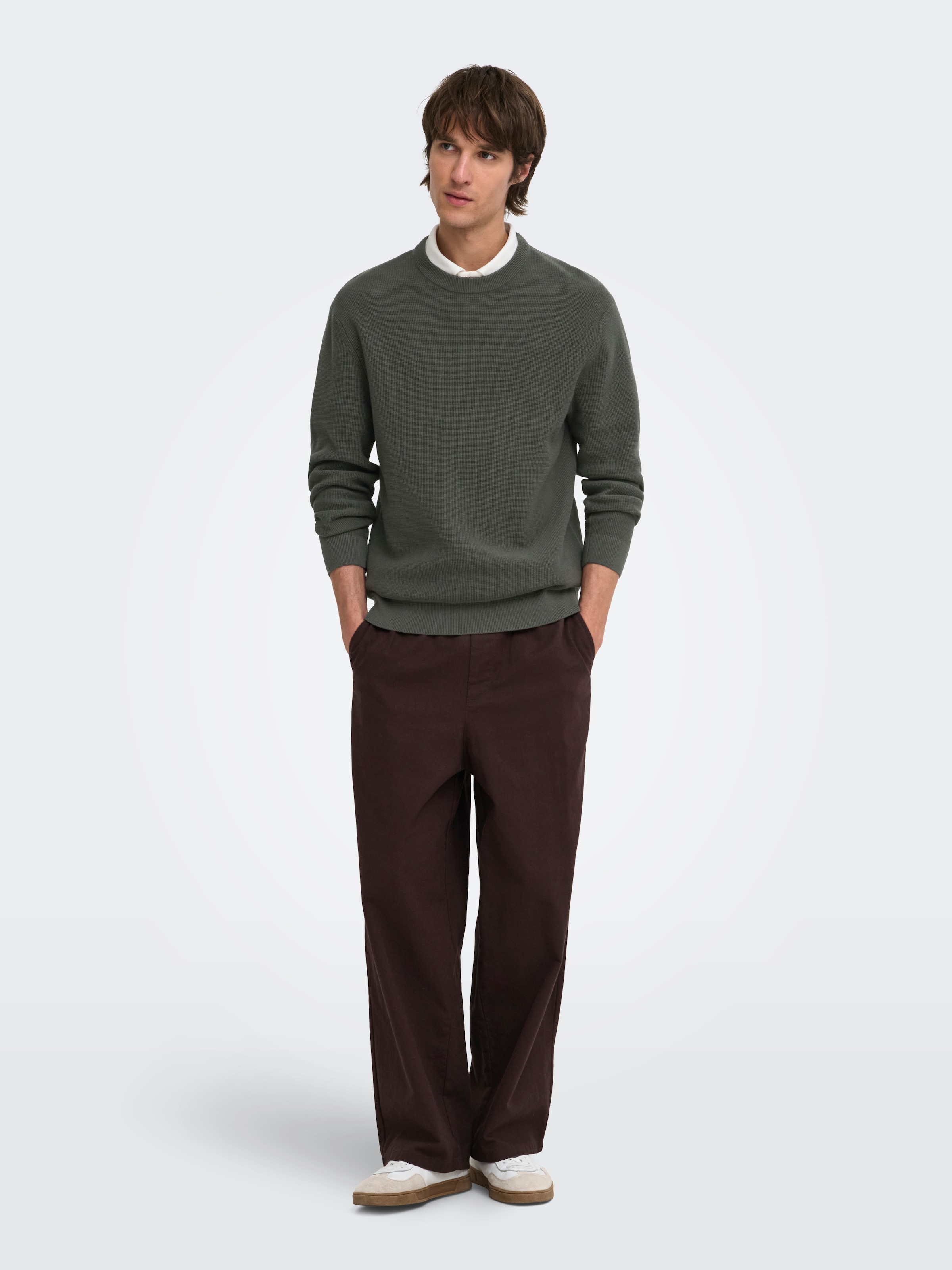 ONLY & SONS Rundhalspullover »ONSTONY DS 12 LS WAFFLE CREW KNIT« Baumwolle, relaxed fit