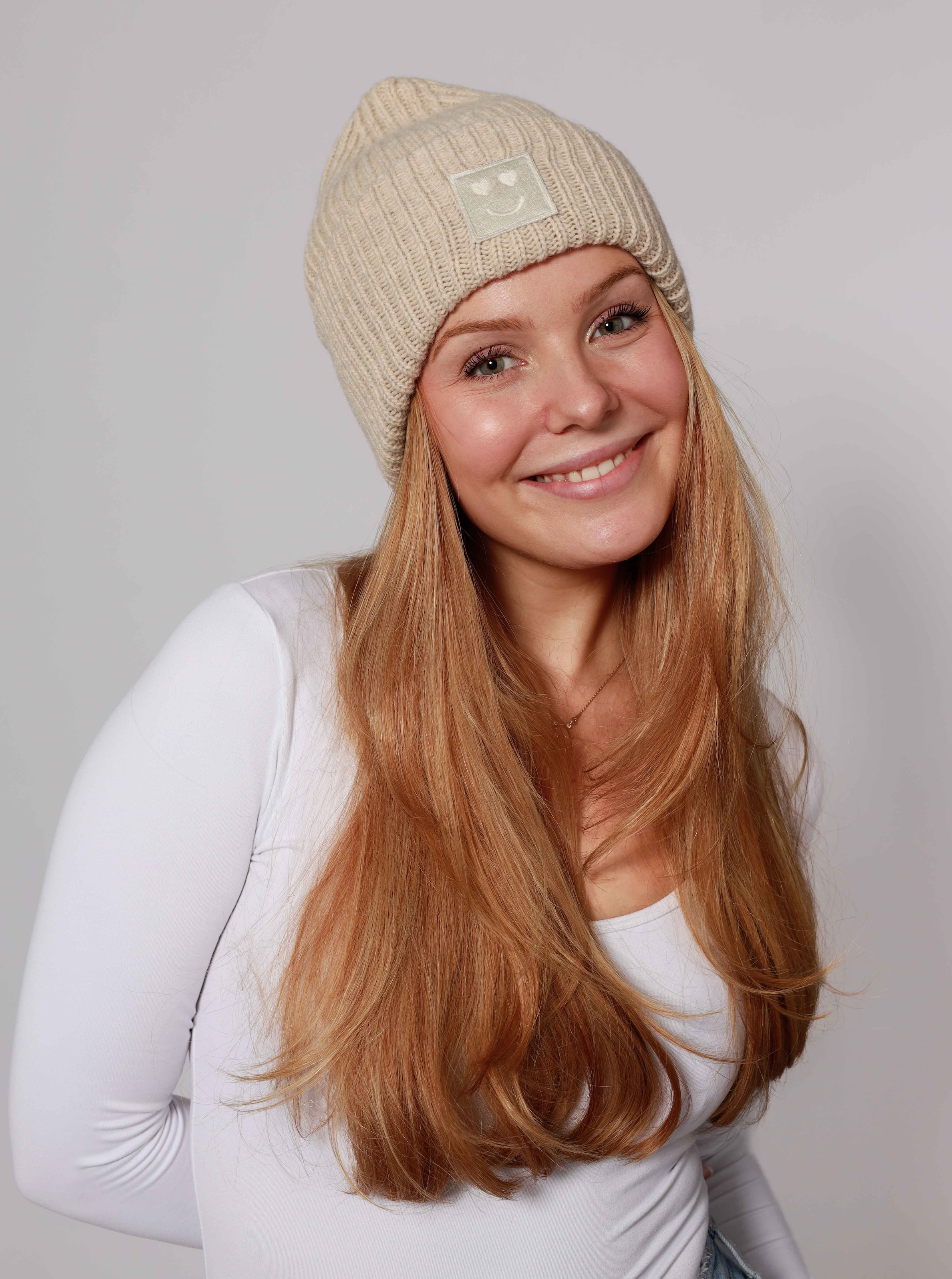 Zwillingsherz Strickmütze »Smile« Grobstrick, Smile Patch