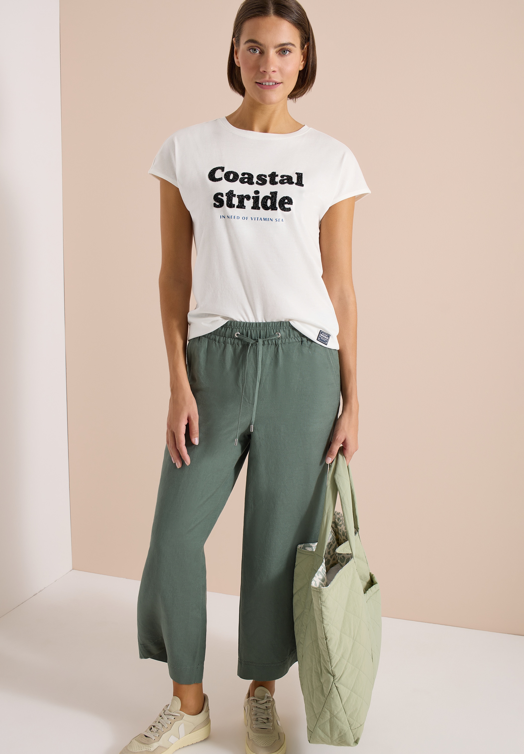 Cecil Kurzarmshirt Sommershirt mit Boatneck und Wording Print
