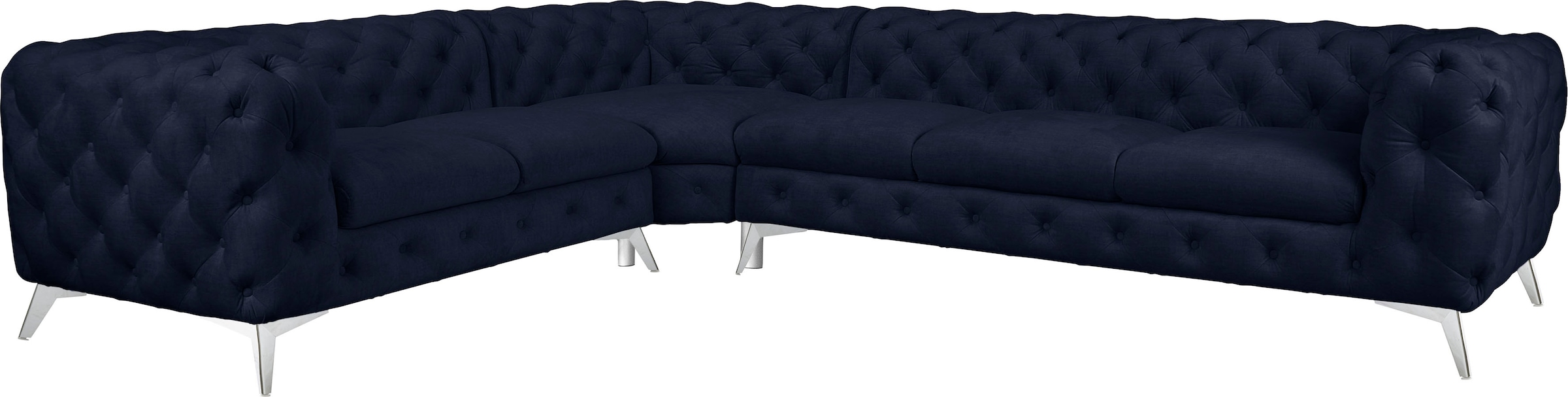 Leonique Chesterfield-Sofa »Ecksofa GLYNIS L-Form mit Wellenunterfederung, Maße B/T/H 323/264/75cm«, aufwändige Knopfheftung, moderne Chesterfield Optik, Fußfarbe wählbar