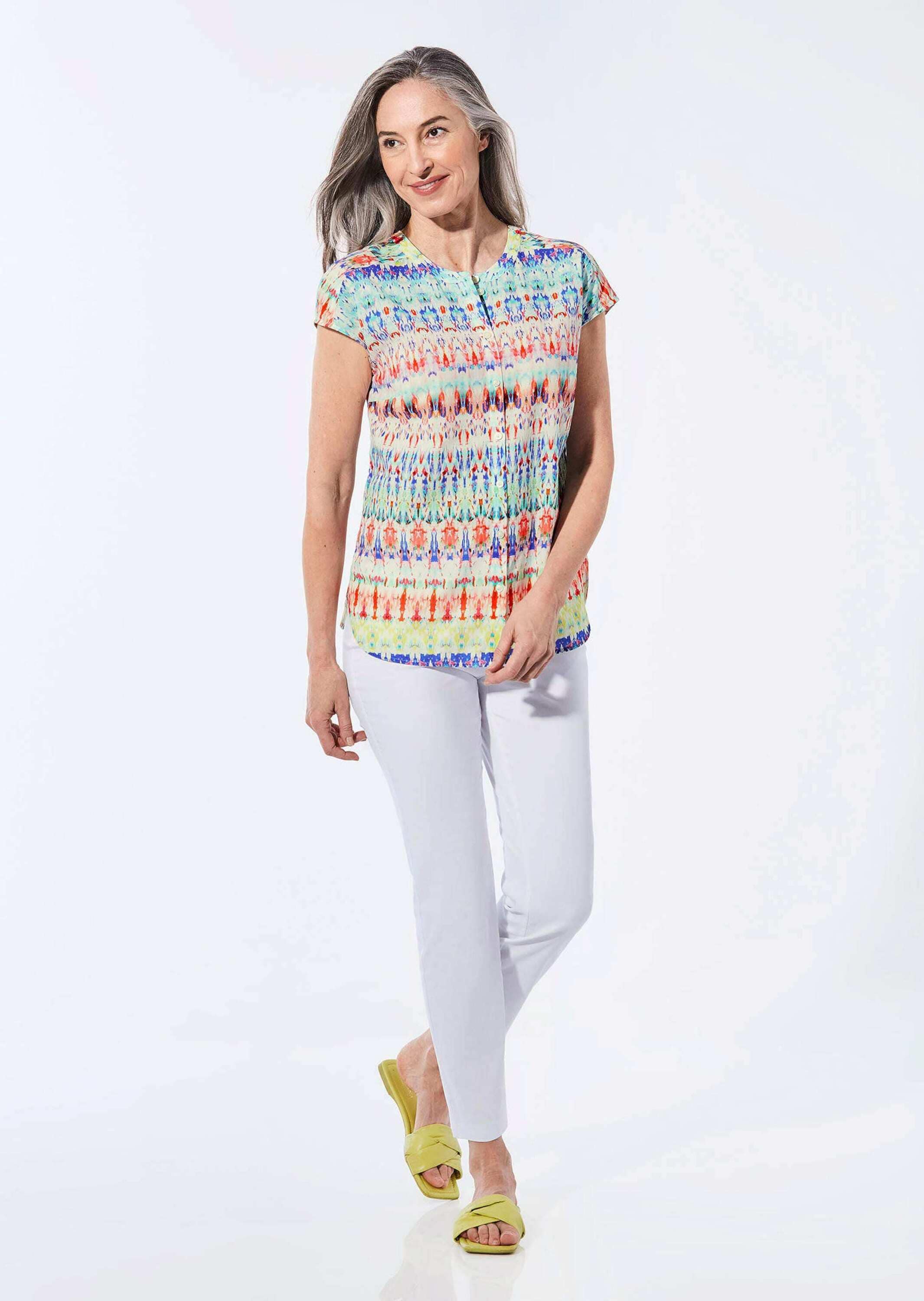 GOLDNER Kurzarmbluse »Kurzarm Printbluse für Damen multicolor« Knöpfe