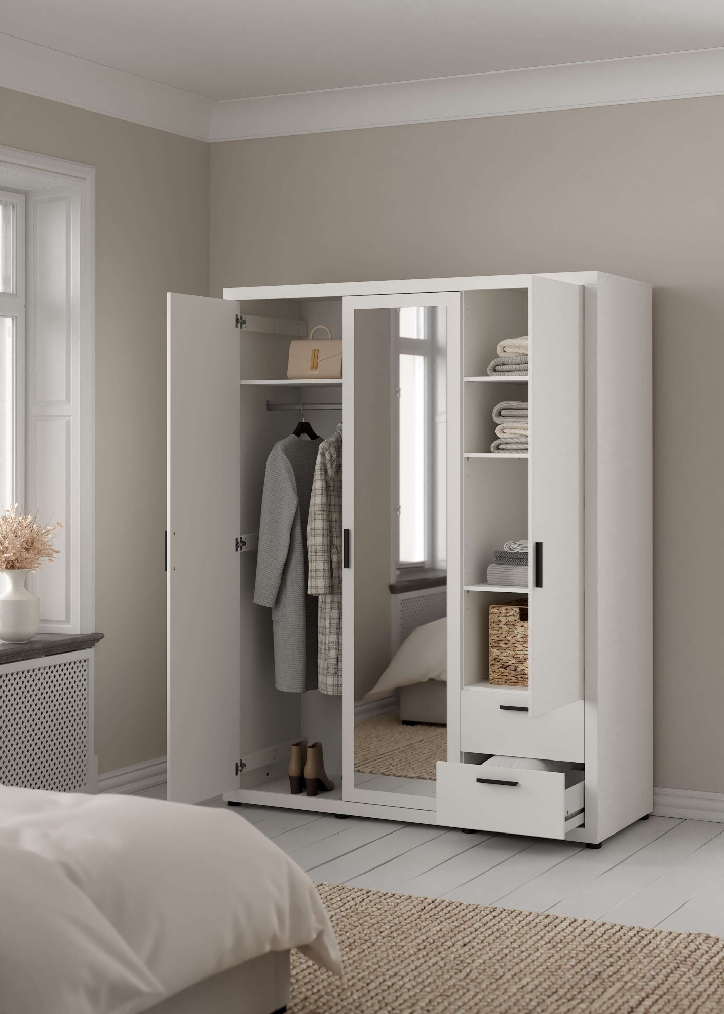Home affaire Kleiderschrank »Mira Kleiderschrank mit 2 Türen, Spiegeltür & 2 Schubladen« 2 Türen und 1 Spiegeltür für mehr Komfort