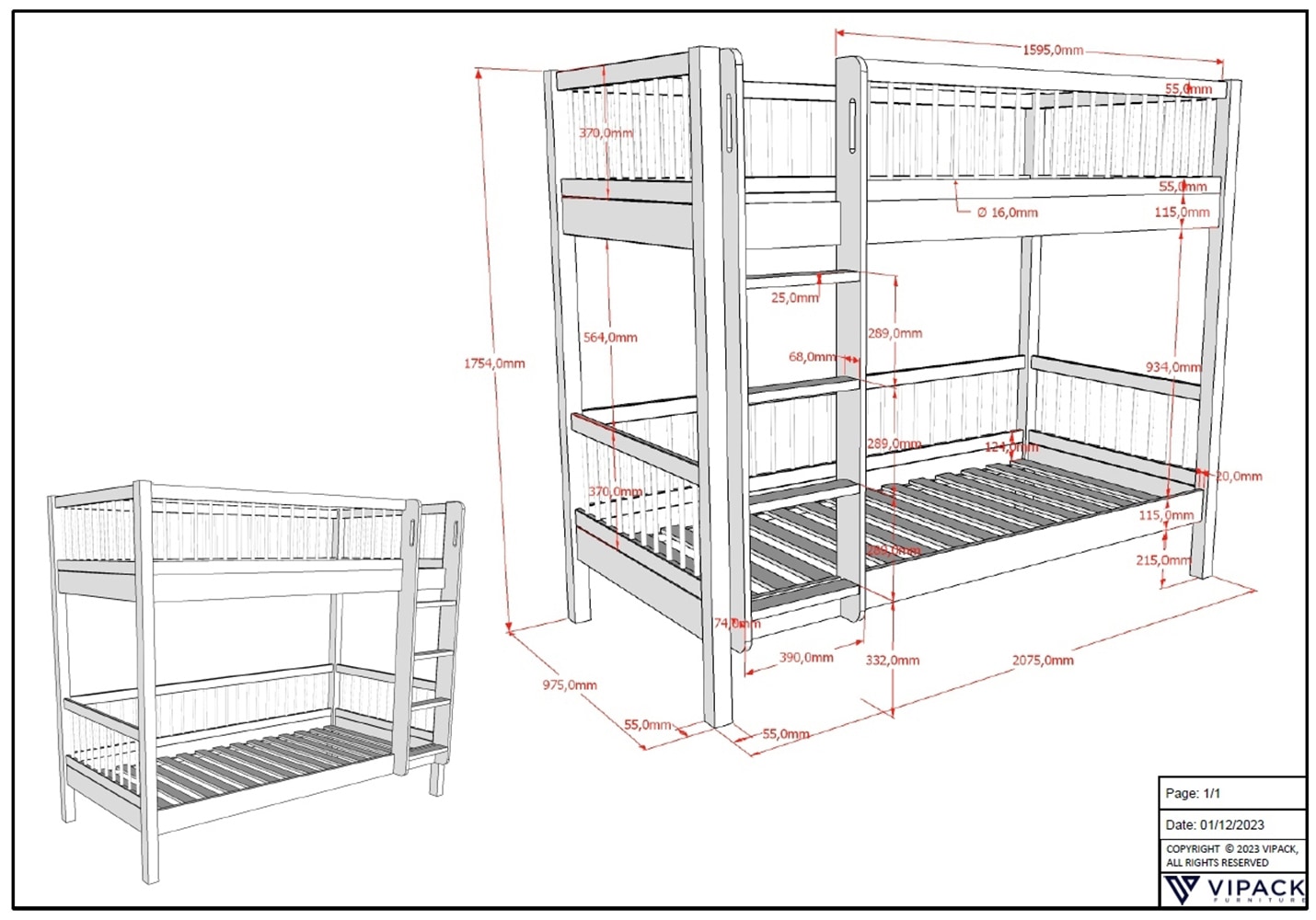 Home affaire Etagenbett »Eiche massiv, Made in Europe, langlebige Qualität«, (B/H/T ca. 208x176x98cm, Schublade+unterer Rausfallschutz optional), 2 Lattenroste, wahlweise mit oder ohne Bettschublade und Absturzschutz