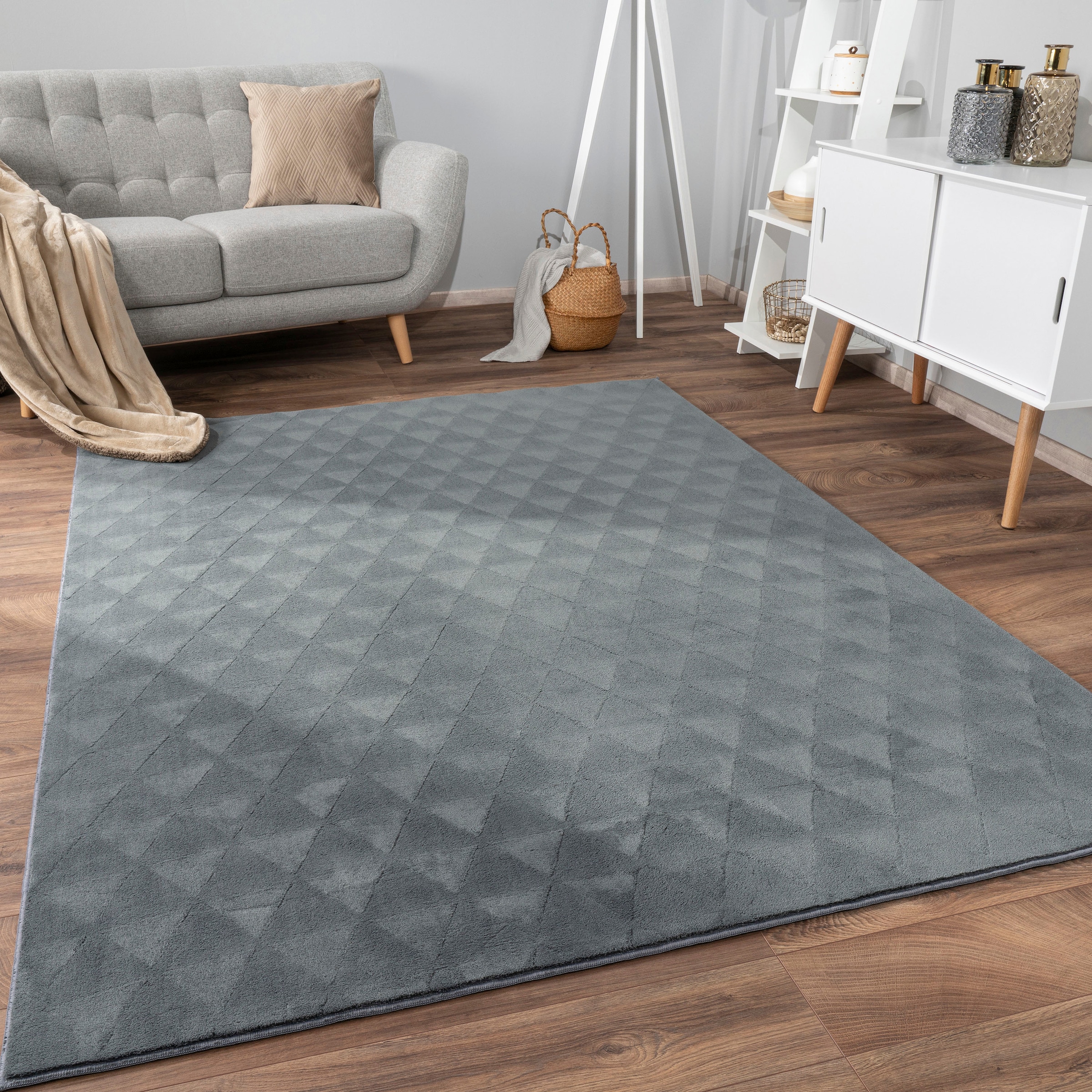 Paco Home Teppich »Haarlem 942«, rechteckig, 10 mm Höhe, Kurzflor, Uni Farben, Hoch-Tief Effekt, geometrisch, weich & kuschelig