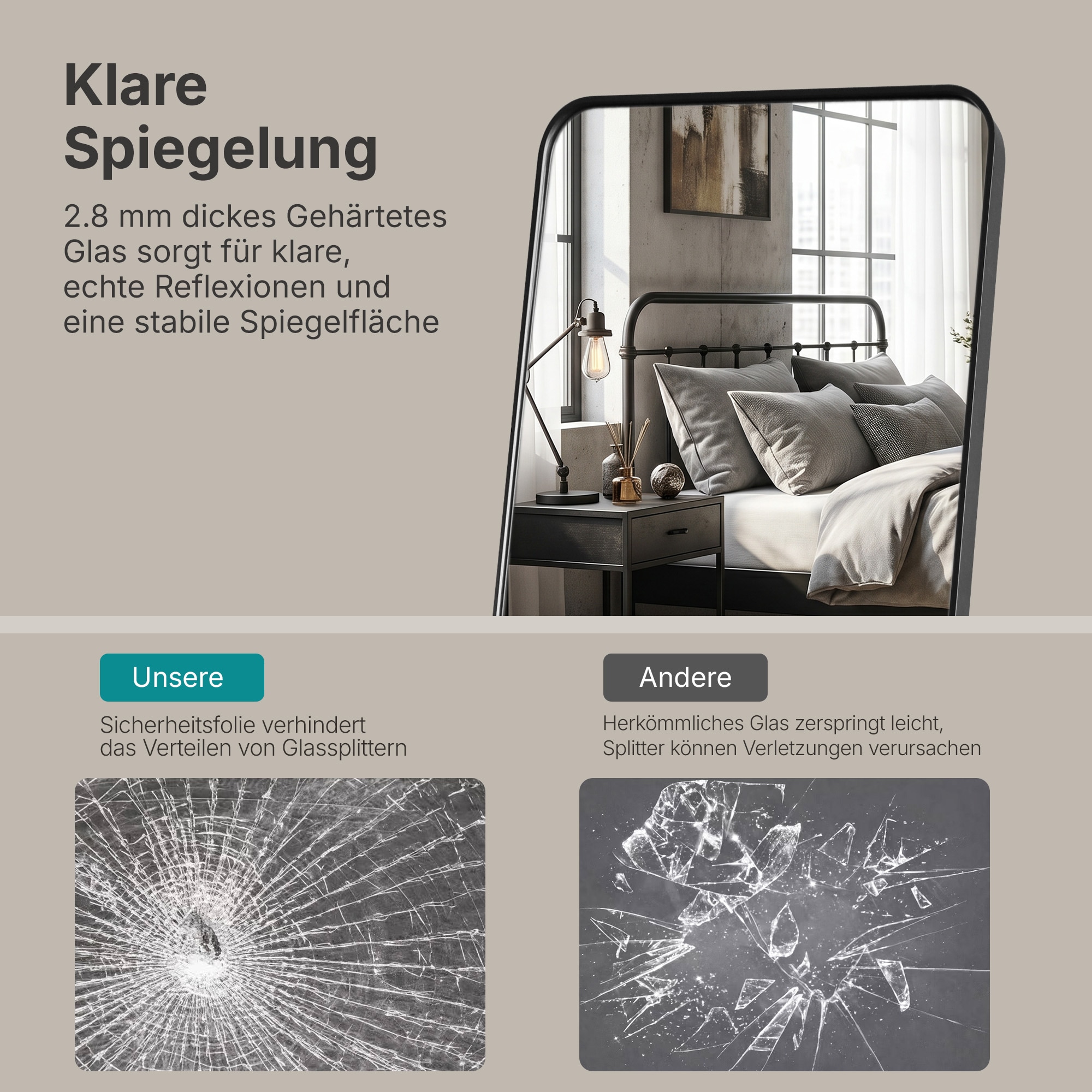 OTTO home Spiegel »Standspiegel Addrik, wahlweise in 2 Größen 150x40cm oder 160x50cm« Ganzkörperspiegel mit Sicherheitsglas, in verschiedenen Farben