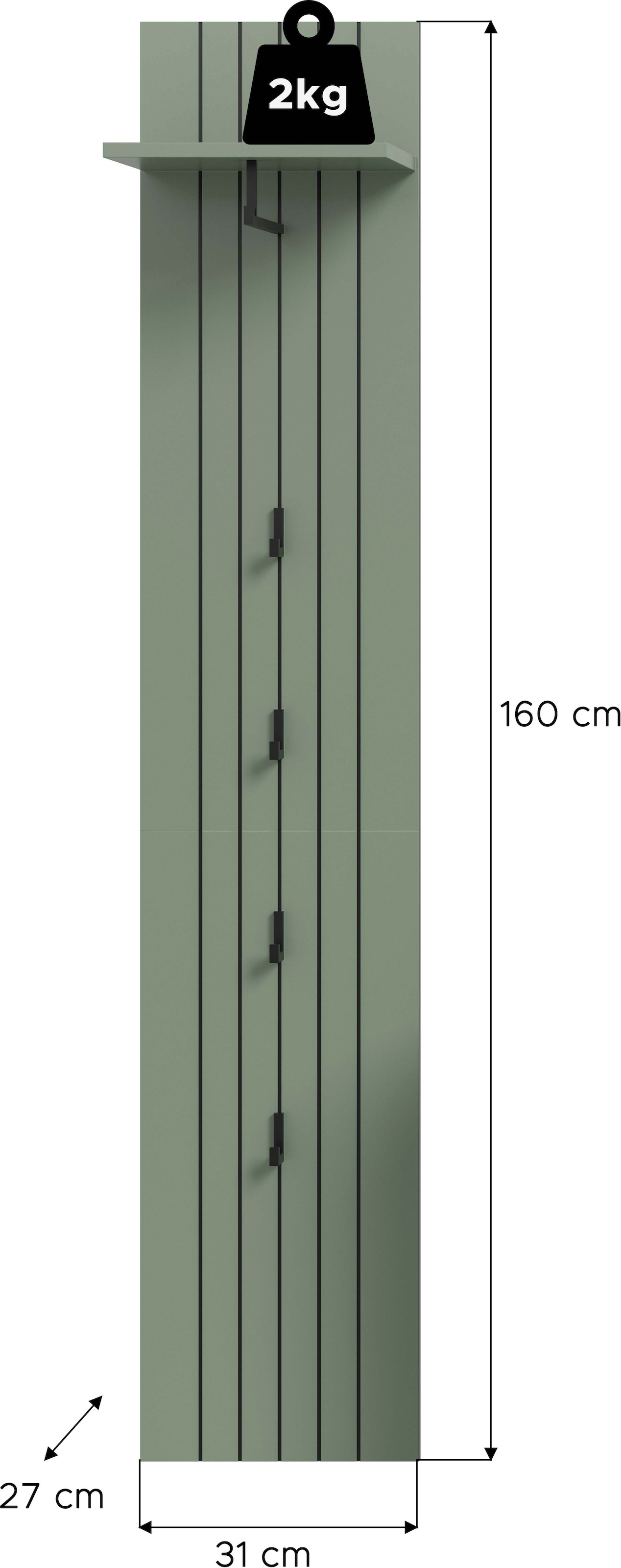 INOSIGN Garderobenpaneel »TATIO, Rillenfräsung, 4 Haken, 1 Kleiderstange, 1 Ablageboden« 1 Stk. tlg. Garderobenpaneel, Garderobe, Flur, Diele