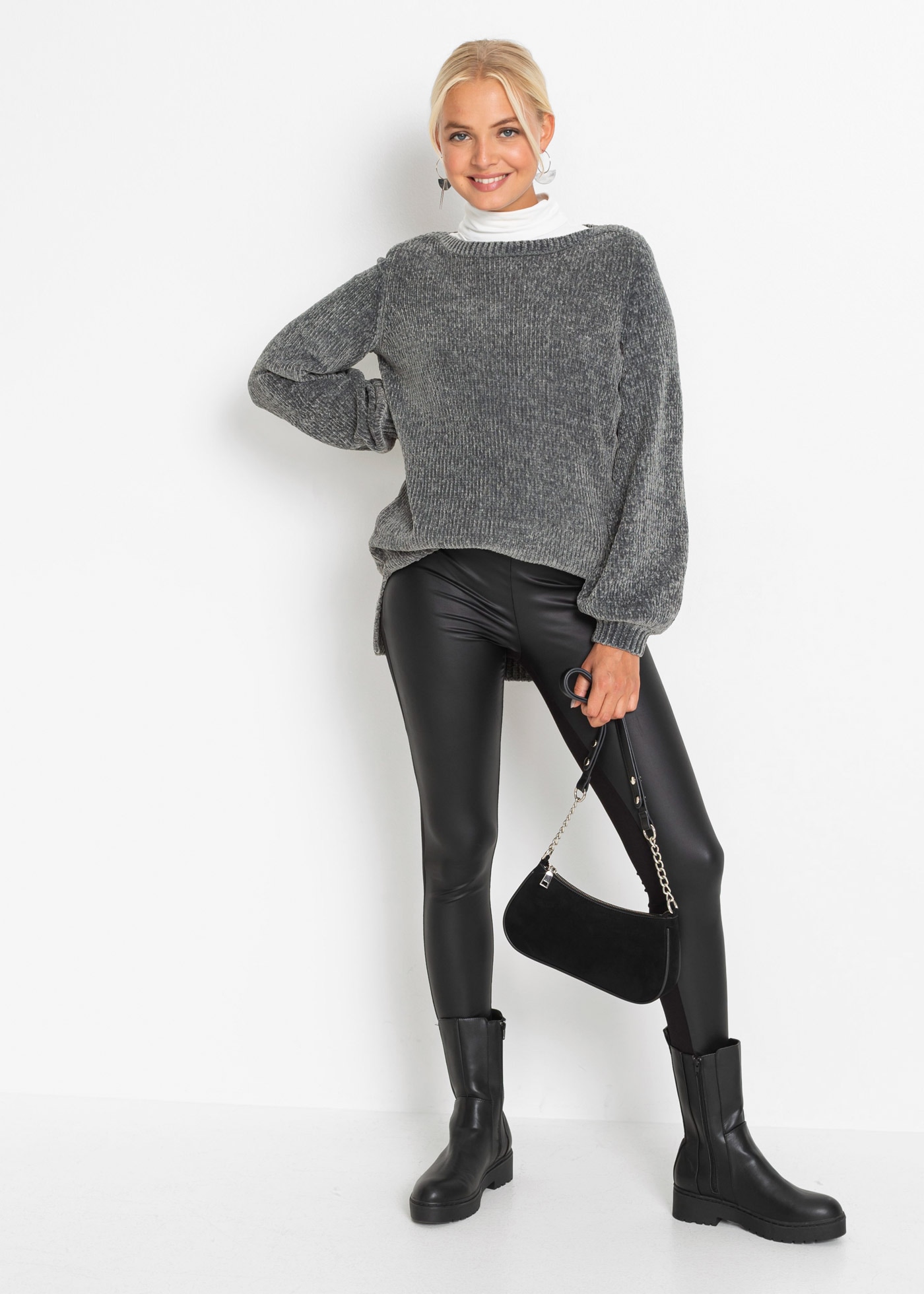 bonprix Longpullover »Chenille-Longpullover« aus Chenille, mit breitem U-Boot-Ausschnitt, für kühle Tage