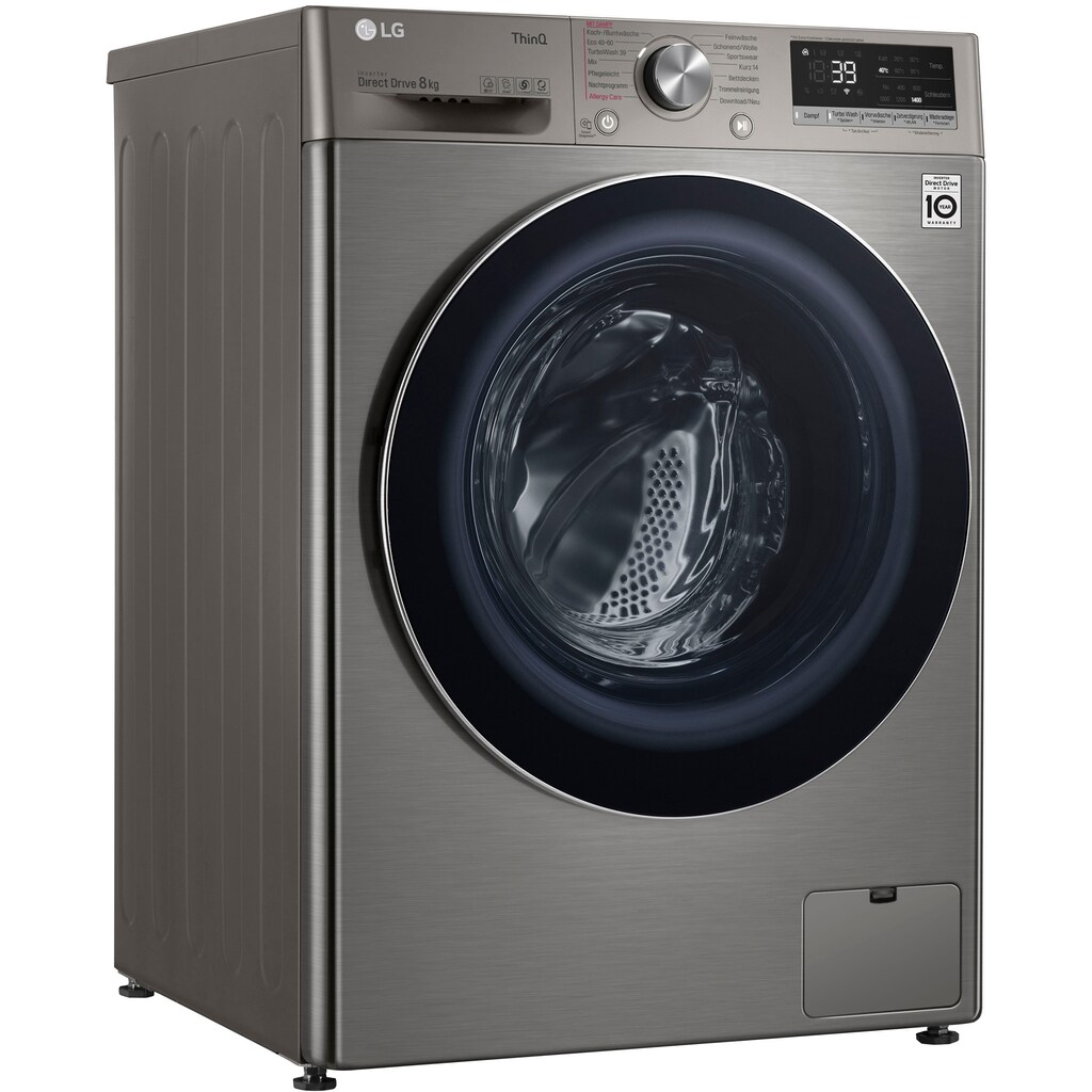 LG Waschmaschine, V708P2PA, 8 kg, 1400 U/min, TurboWash® - Waschen in nur 39 Minuten
