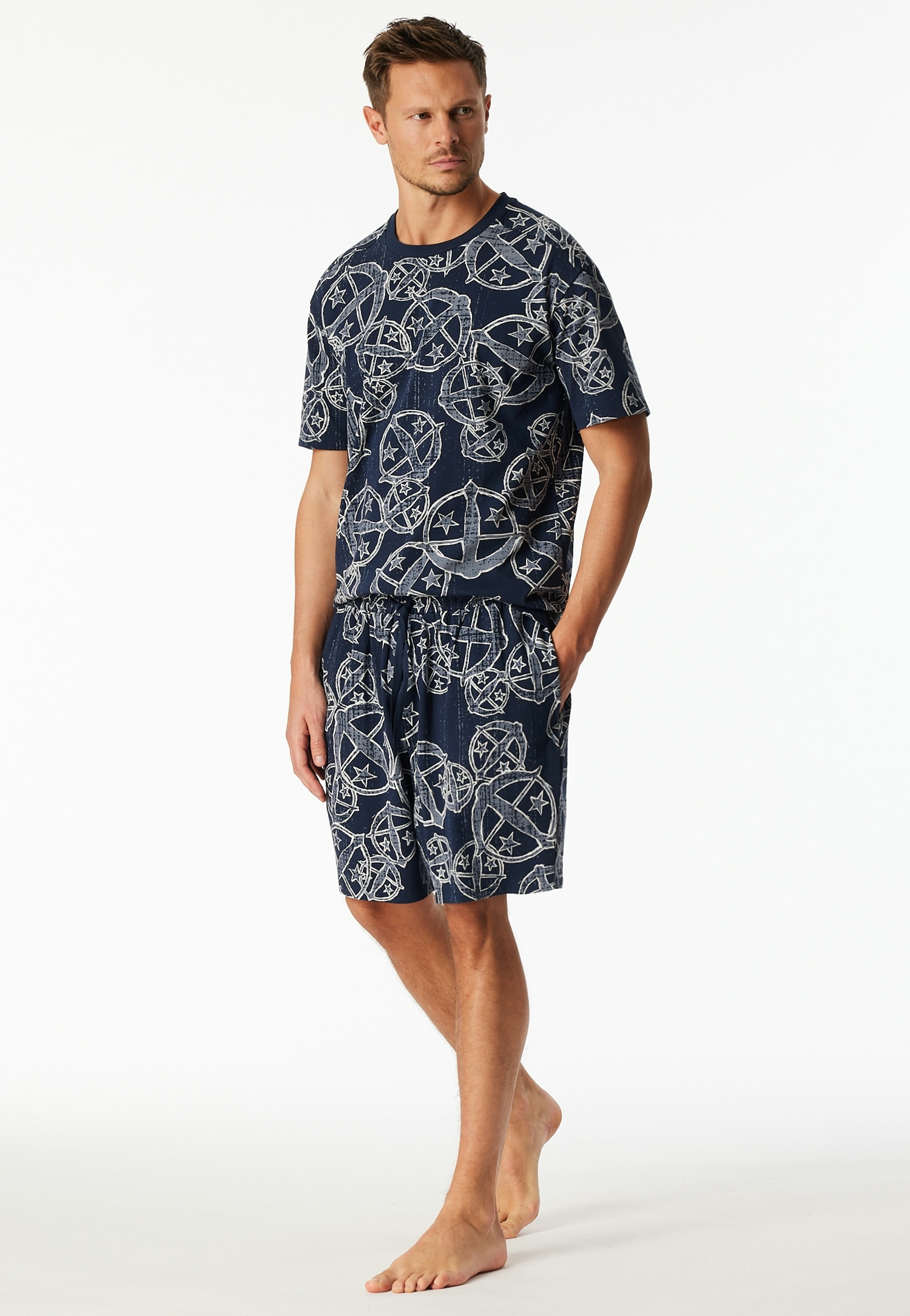 Schiesser Pyjamashorts »SCHIESSER 150 YEARS«, seitliche Taschen, Allover-Druck, Baumwolle