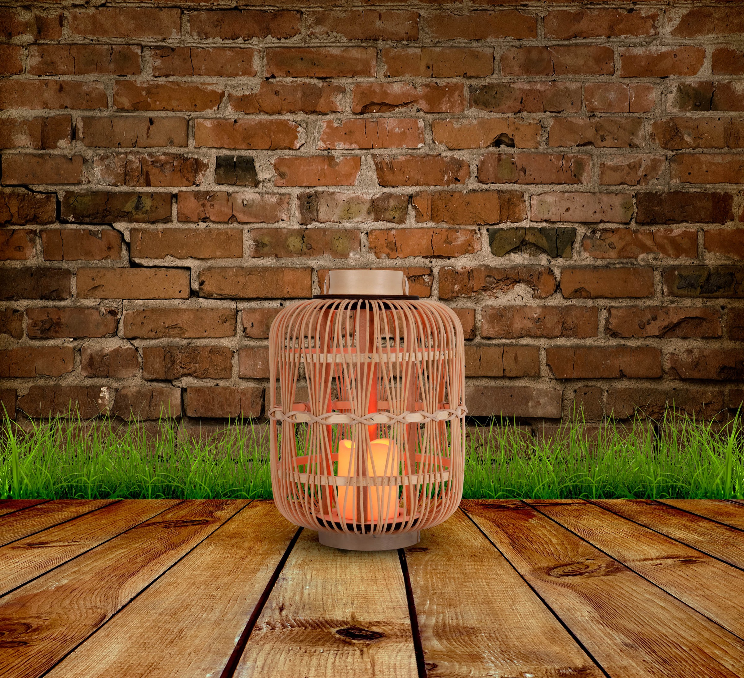 näve LED Dekolicht »Korbinian« 1 Stk. Warmweiß Rattankorb natur mit Griff inkl. 1x LED-Kerze warmweiß, Timer, IP20