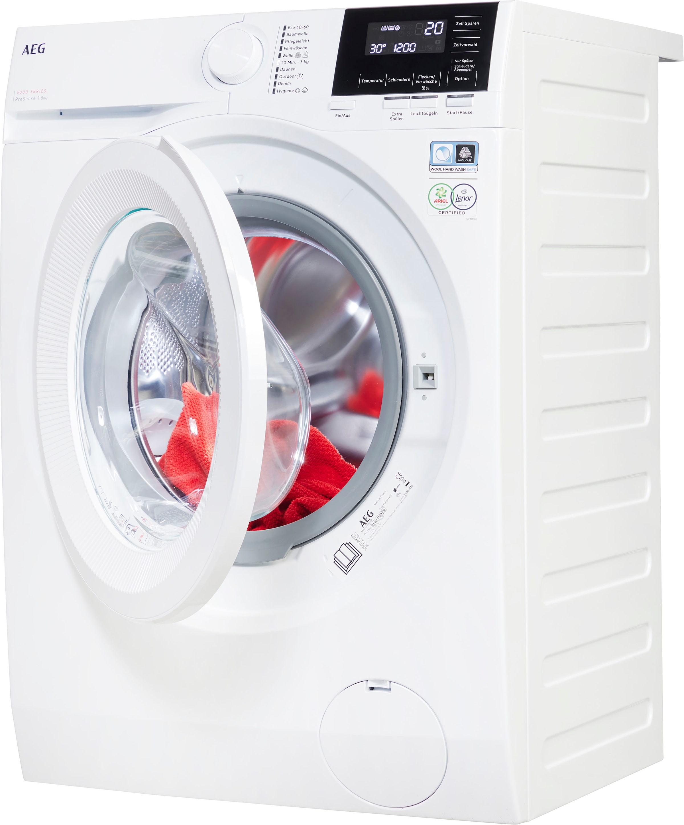 AEG Waschmaschine »LR6A648«, 6000, LR6A648, bis und Energie im kg, Wasser 40% OTTO 8 ProSense® - U/min, Shop spart 1400 Online Mengenautomatik​ Zeit