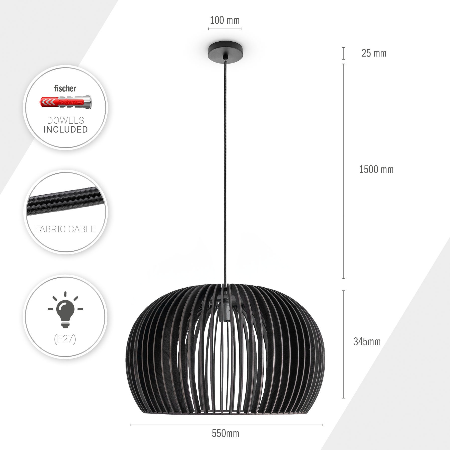 Paco Home Pendelleuchte »PULU«, Leuchtmittel E27 | ohne Leuchtmittel, Pendelleuchte Holz Esstischlampe Skandinavisch Korb Boho E27 Vintage