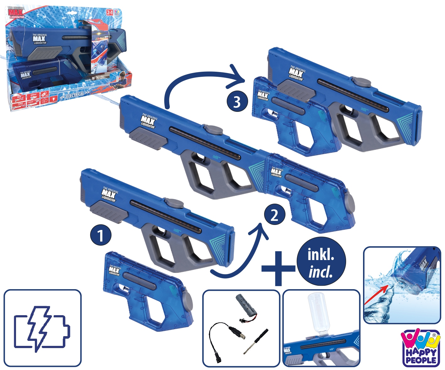 Happy People Wasserpistole »elektronisch, 2in1« mit Lichteffekt
