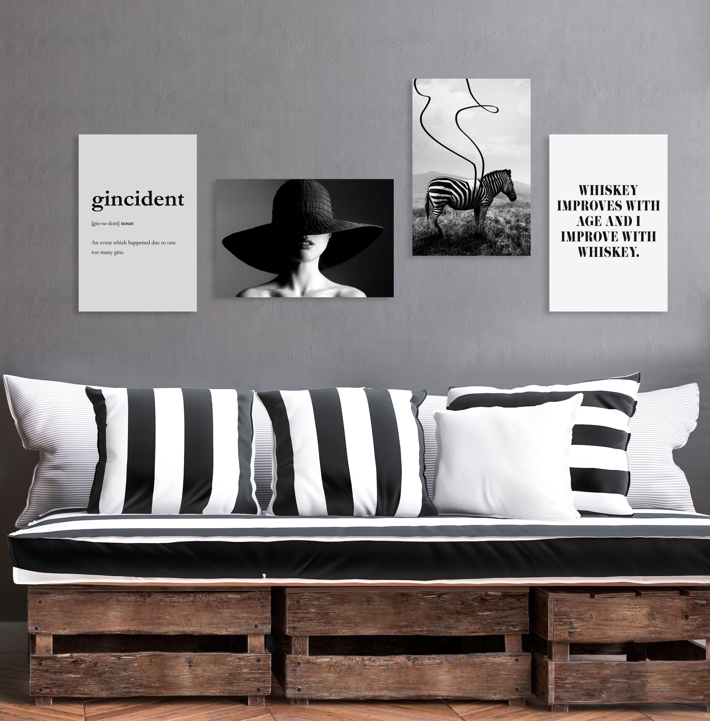 queence Bild »WHISKEY« Humor | Schriftzug | Schwarz-Weiß | Sprüche & Texte 1 Stk. tlg. HD Premium Poster-Druck inkl. Holzrahmen