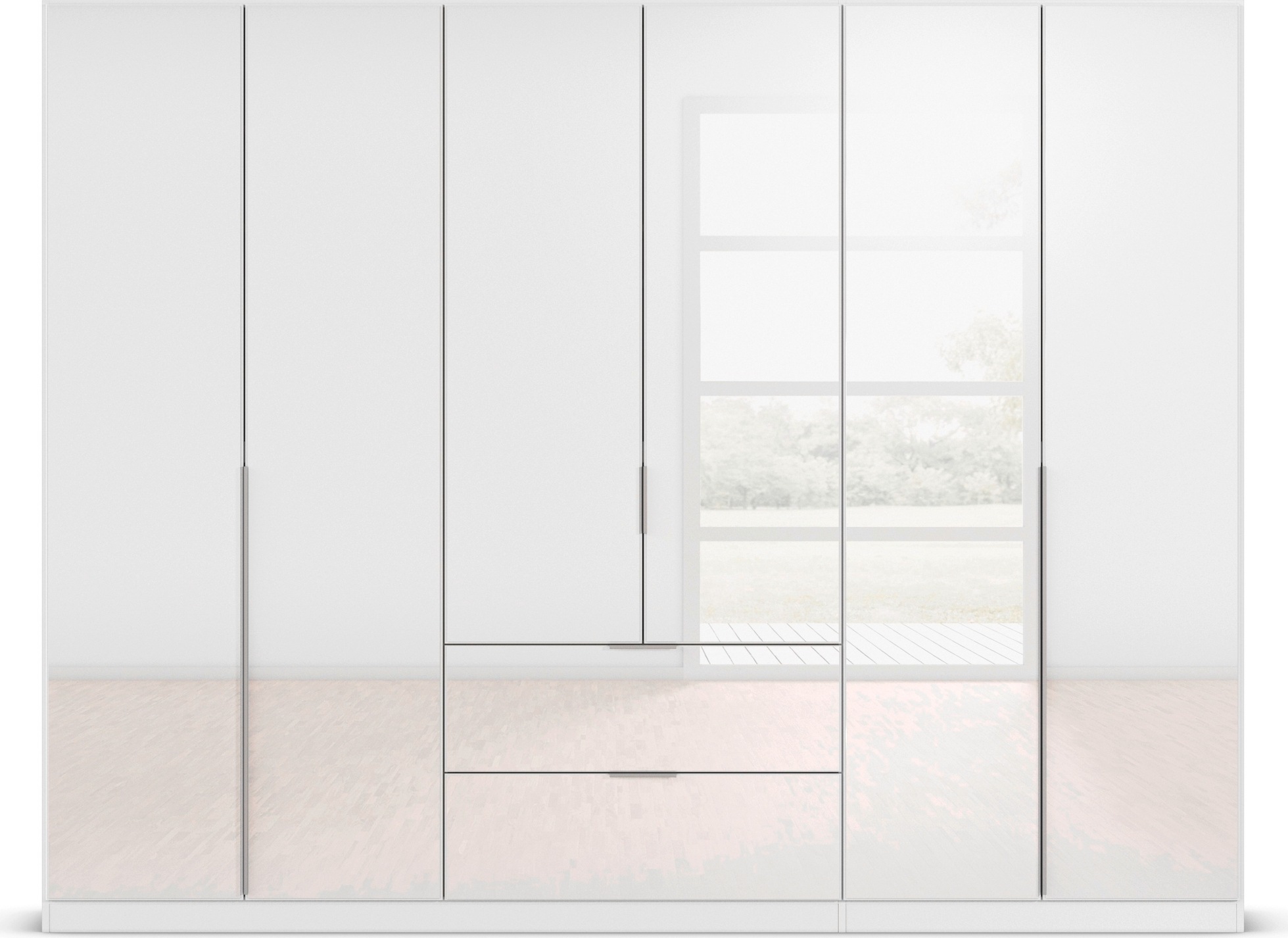 rauch Drehtürenschrank »Kleiderschrank Kleiderschränke Schrank Garderobe AGORDO mit Glasfront«, (in zwei Griff-Farben mit Glasfront), mit Außenschubkästen, in 6 Breiten und 2 Höhen MADE IN GERMANY