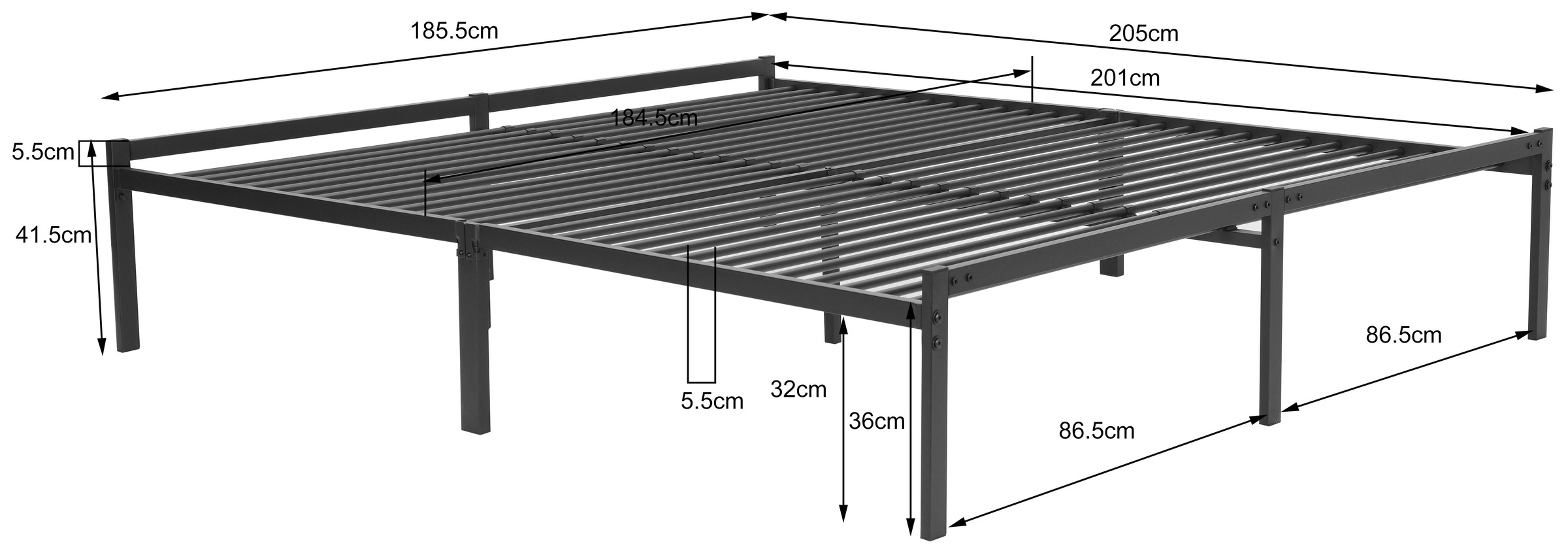 INOSIGN Metallbett »LIST Bett Bettgestell Bettrahmen Einzelbett Doppelbett«, (Stahlbett schwarz in TOP Qualität und 4 Breiten), Bett mit 26 Lattenroste zum Schutz der Matratze Bestseller