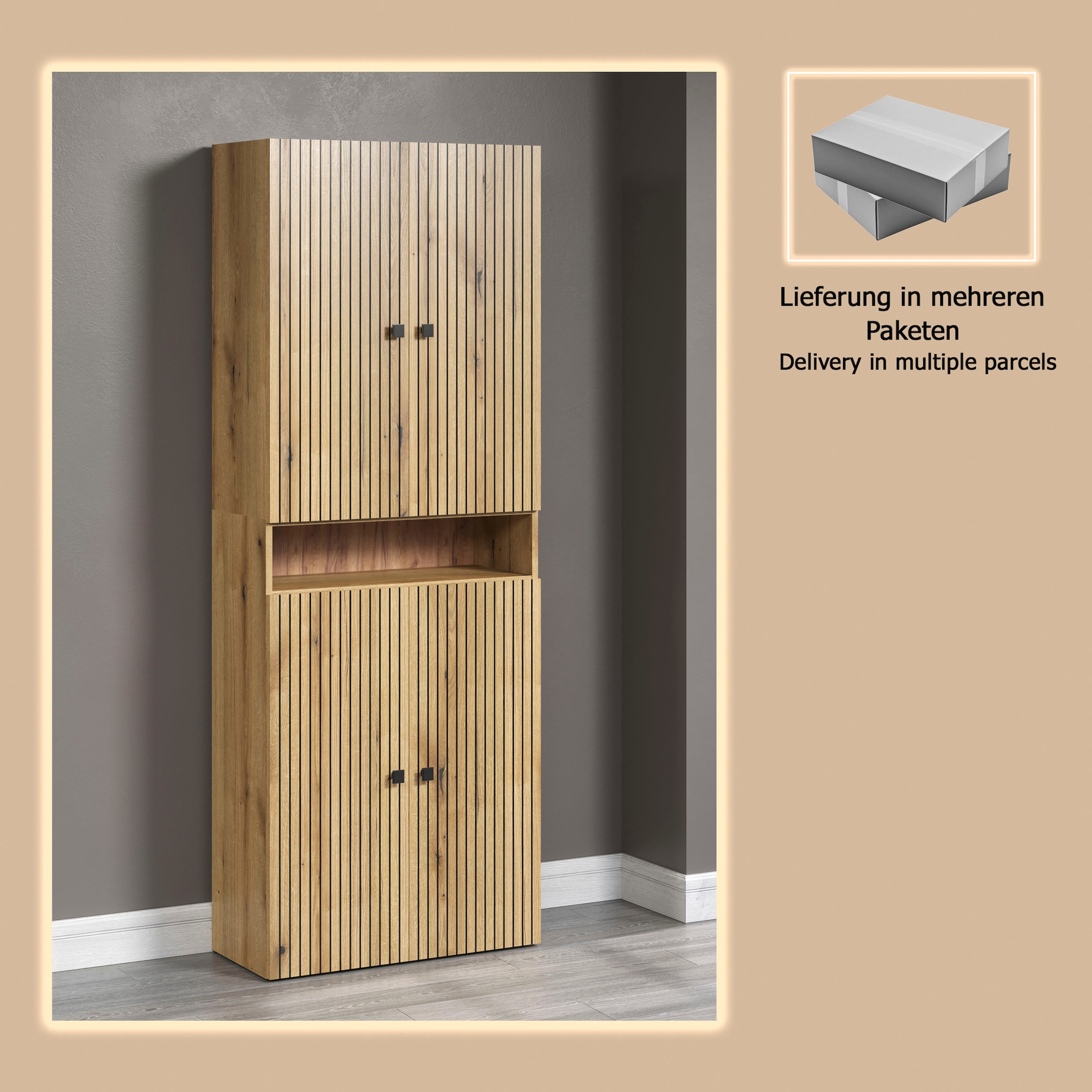 welltime Hochschrank »Amrum« 1 Stk. tlg. Badezimmerschrank mit und ohne Schublade - (B/T/H) 40-70/31/186 cm