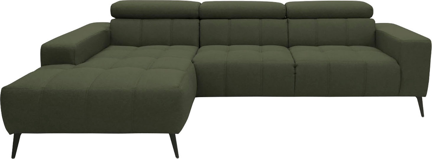 DOMO collection Ecksofa »Trento L-Form, mit Kufenfuß oder Einzelfuß«, wahlweise mit Kopfteilverstellung, Recamiere links/rechts bestellbar
