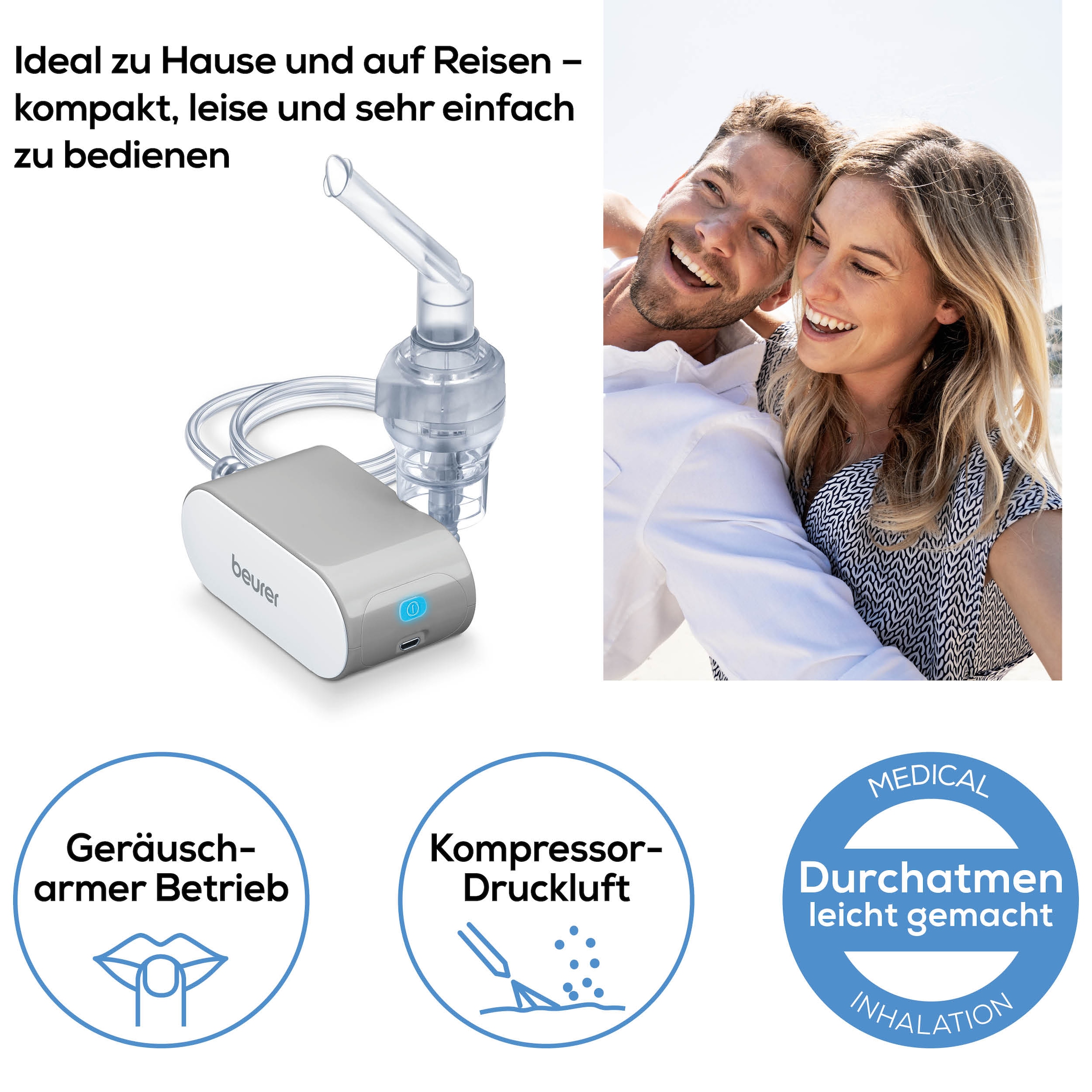 BEURER Inhalationsgerät »IH 58 für entspannte Anwendungen durch flüsterleisen Betrieb«, Effektive Verneblung mittels DC Kompressor-Drucklufttechnologie