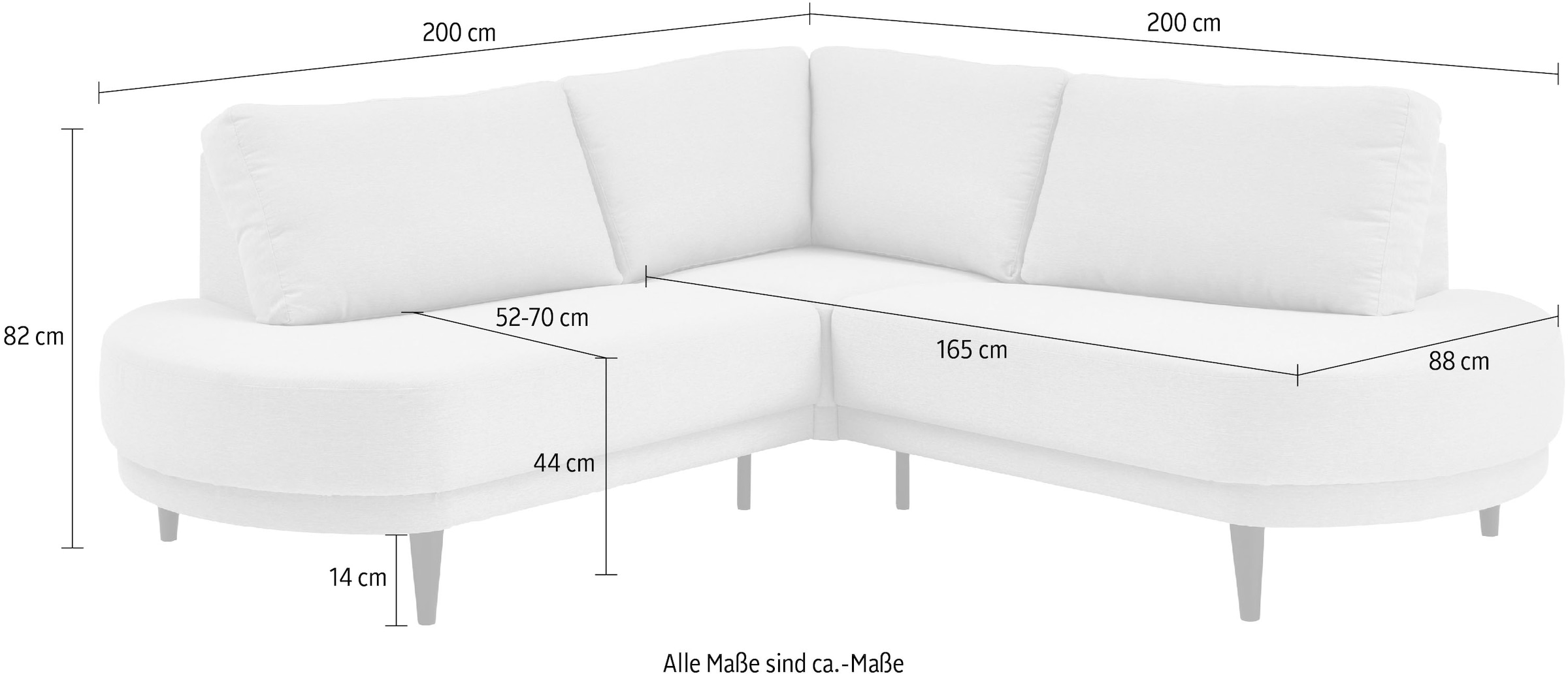 ATLANTIC home collection Ecksofa »Ronny L-Form«, mit Wellenunterfederung, organische Formsprache, organisches Sofa