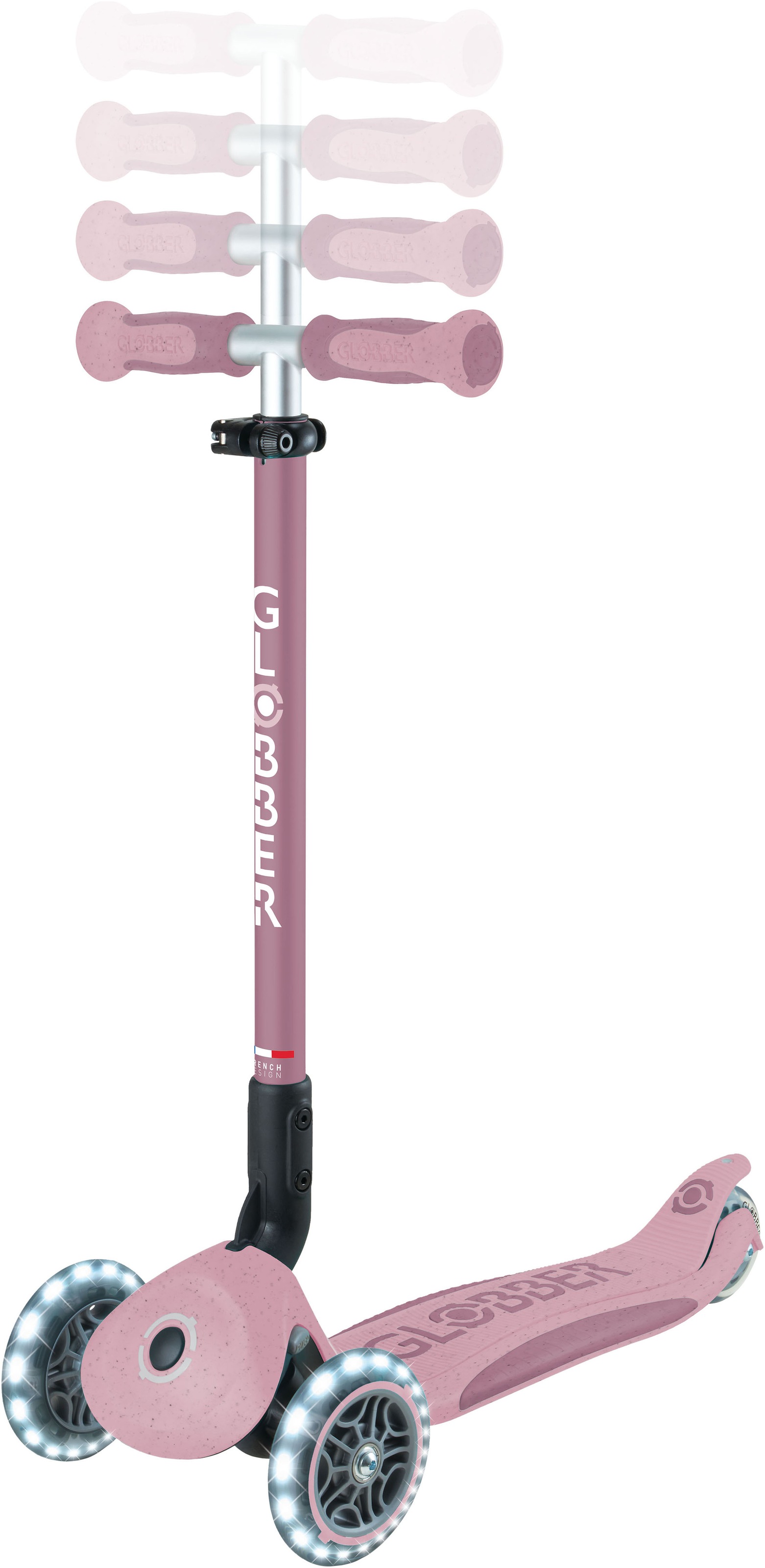 Globber Tretroller »GO-UP DELUXE LIGHTS ECO 360, mit Leuchtrollen« Aufsitzrad mit Schubstange, Laufrad und Scooter