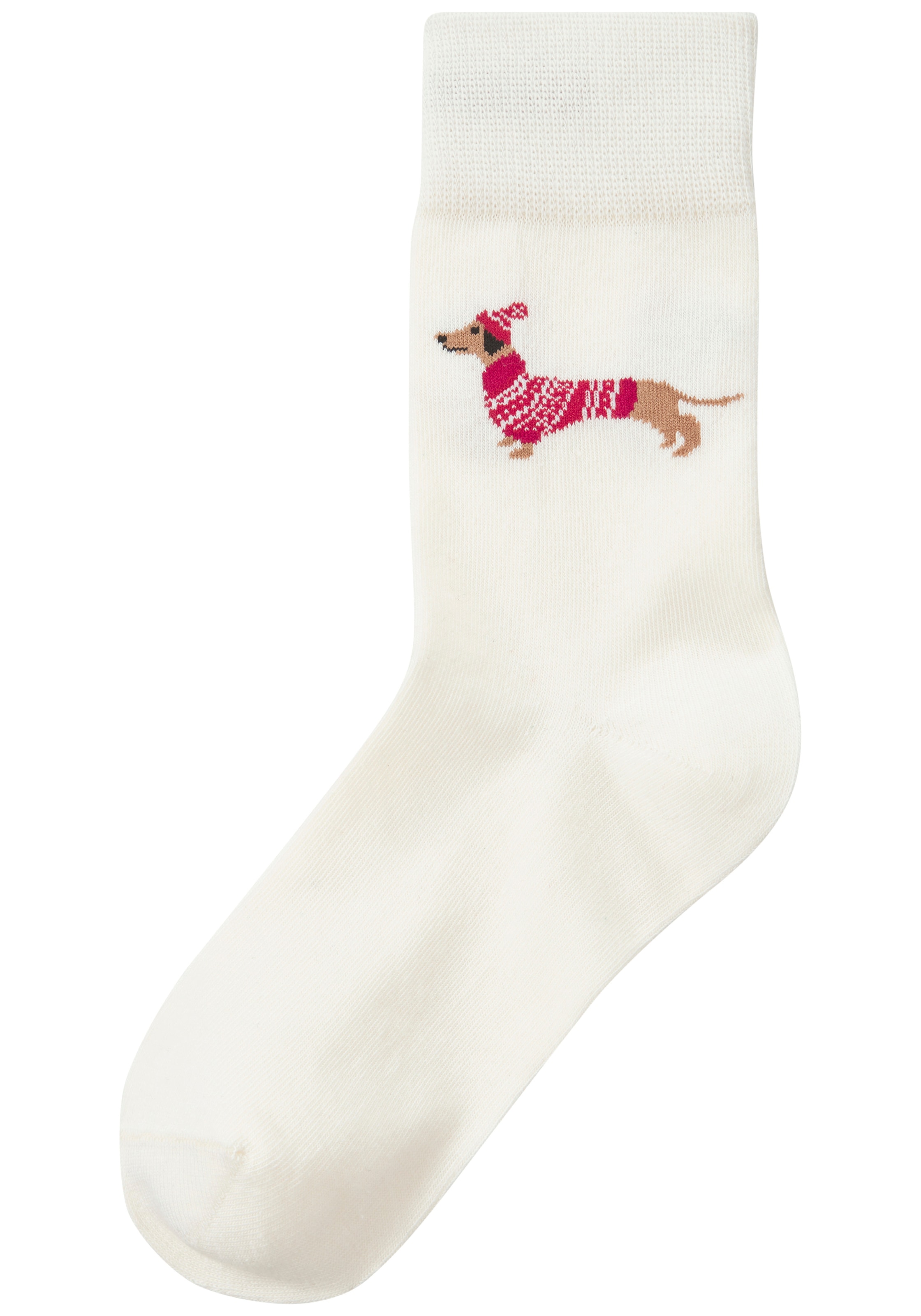 LASCANA Freizeitsocken »Damen Weihnachtssocken« Packung, 3 Paar tlg. mit lustigen Dackelmotiven