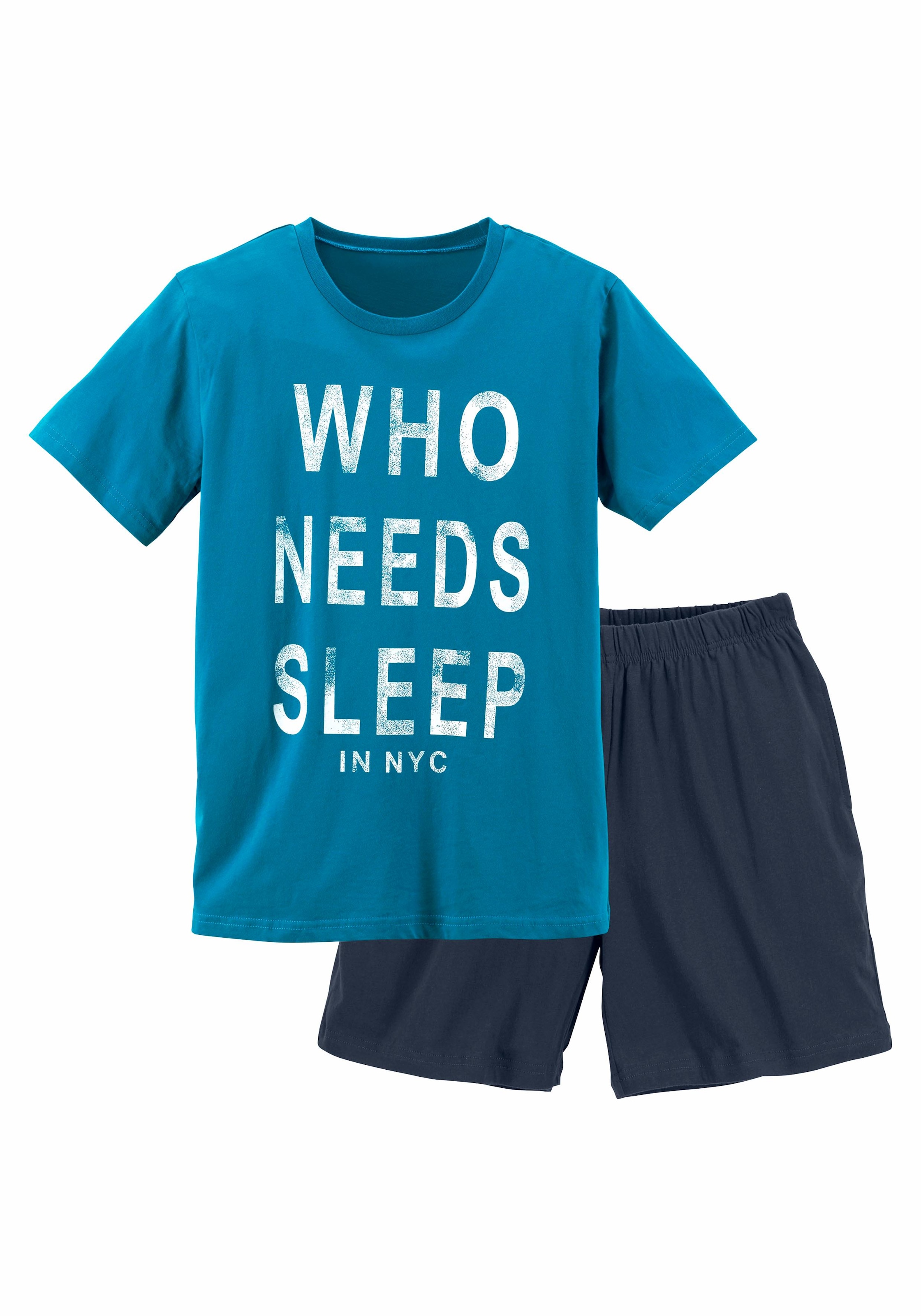 AUTHENTIC LE JOGGER Pyjama, (2 tlg., 1 Stück), Schlafanzug mit Spruch "Who needs sleep"