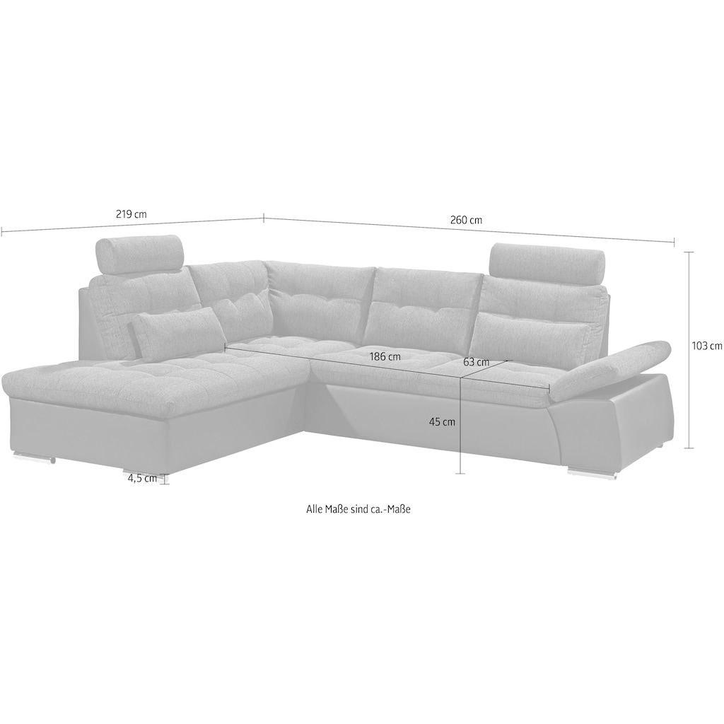 ED EXCITING DESIGN Ecksofa »Jakarta«, mit Bettfunktion, Kopfstützen, Nierenkissen etc.