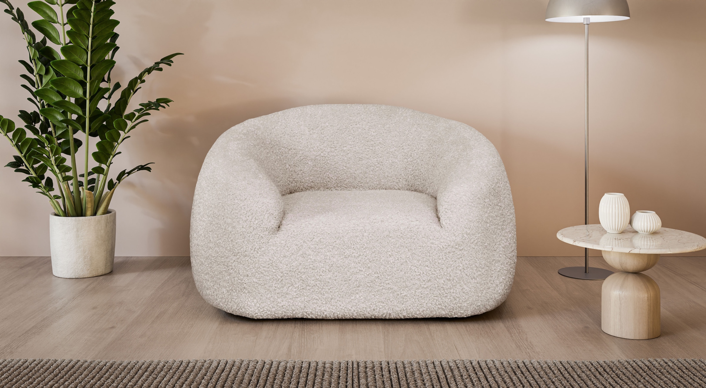 LeGer Home by Lena Gercke Sessel »YANI Relaxsessel, Loungesessel, Maße B/T/H: 127/96/76 cm«, organische Form, mit Wellenunterfederung, auch in Bouclé