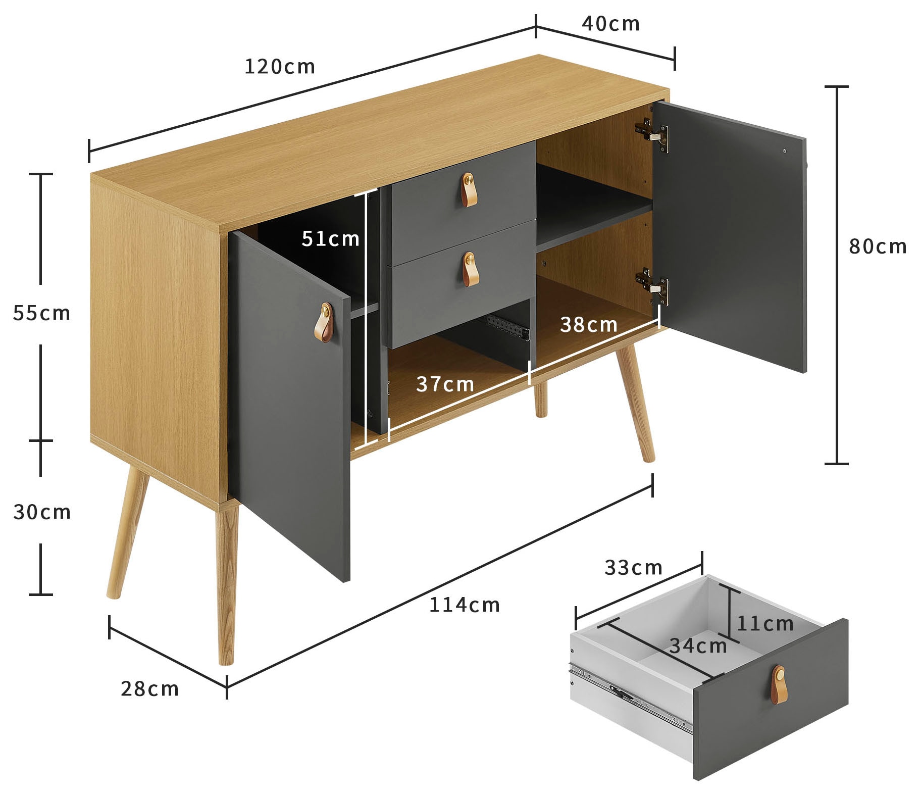 Leonique Sideboard »Avril« Korpus aus Melamin & MDF, ABS-Kunststoff Kanten, Soft-Close-Funktion