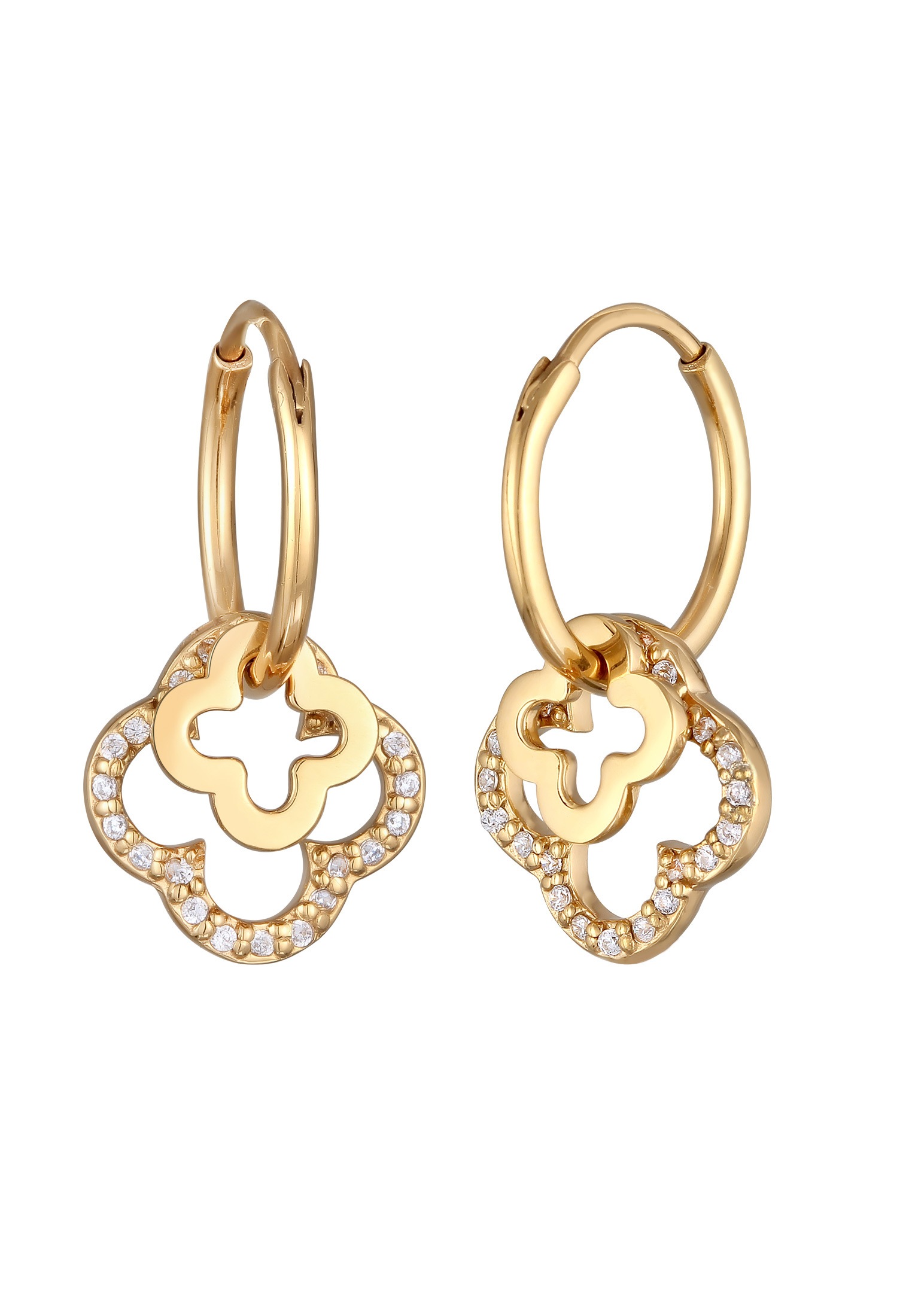 Elli Paar Creolen »Ohrringe Creolen Kleeblatt Zirkonia Brillantschliff Weiß 925 Sterling Silber«