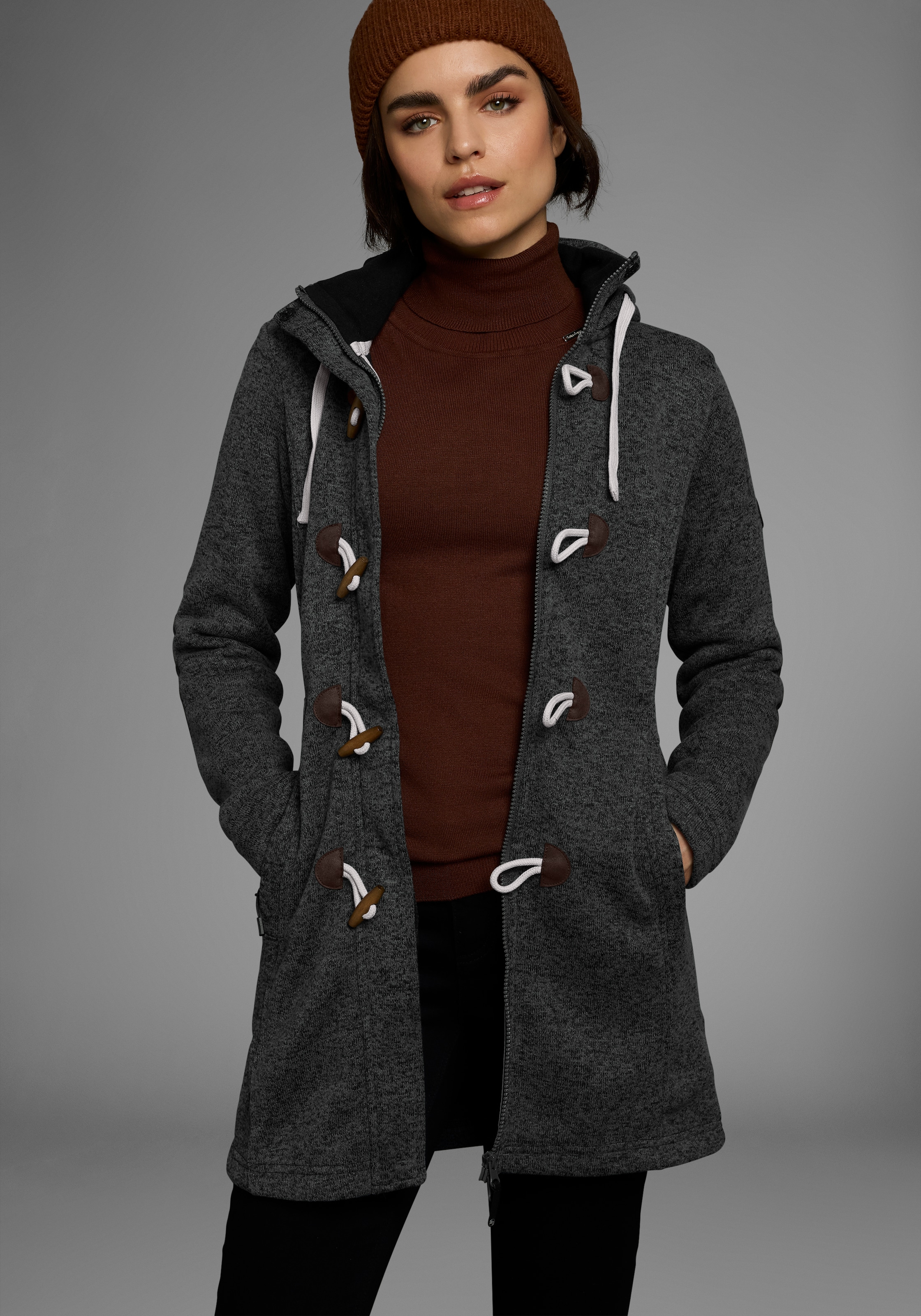Polarino Strickfleecejacke, mit Kapuze, für den Übergang, aus Strickfleece, atmungsaktiv