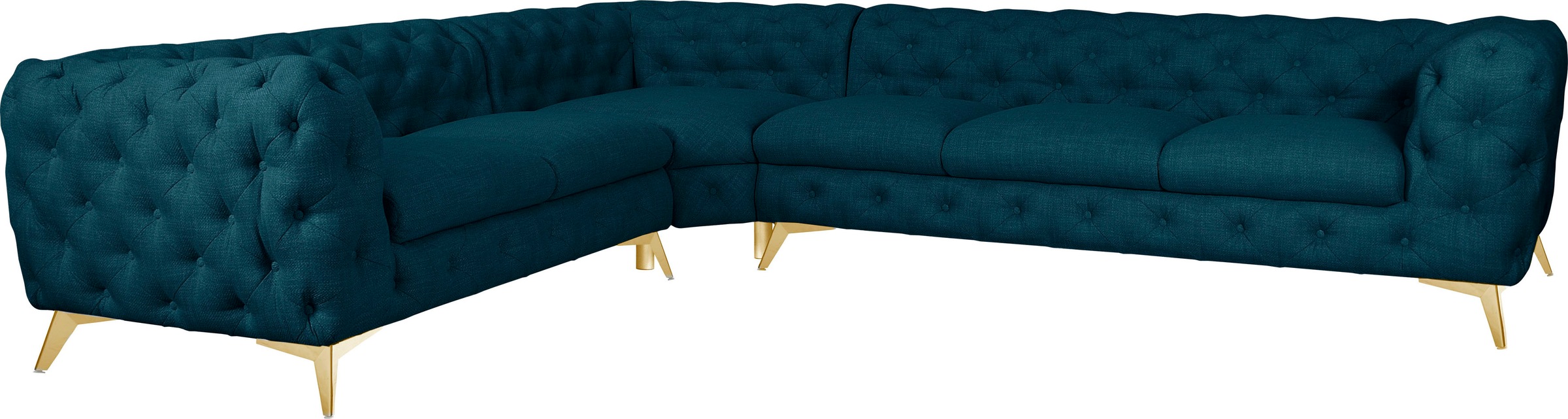 Leonique Chesterfield-Sofa »Ecksofa GLYNIS L-Form mit Wellenunterfederung, Maße B/T/H 323/264/75cm«, aufwändige Knopfheftung, moderne Chesterfield Optik, Fußfarbe wählbar