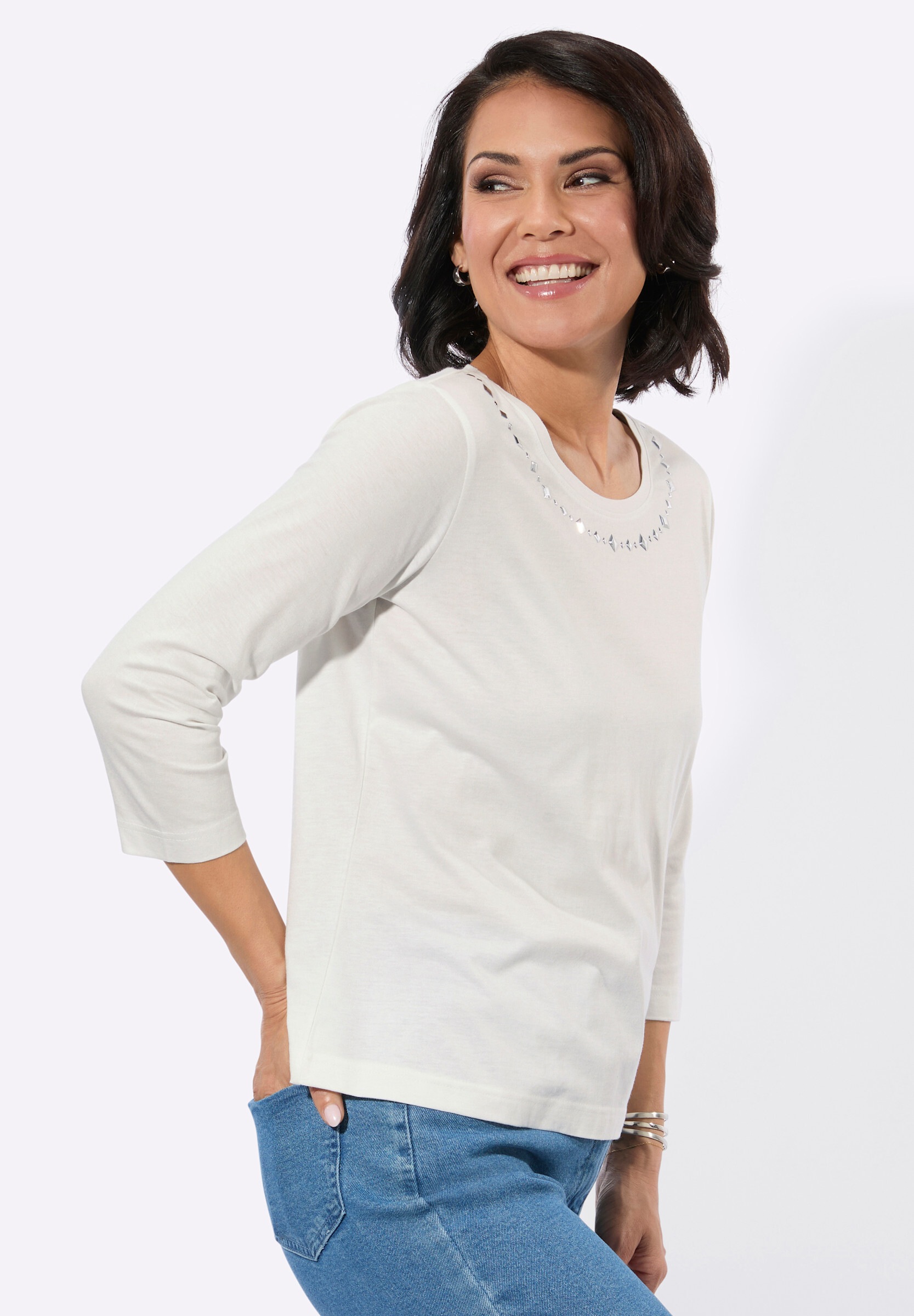 Witt T-Shirt »Rundhals-Shirt Rundhalsshirt mit Ziersteinchen«