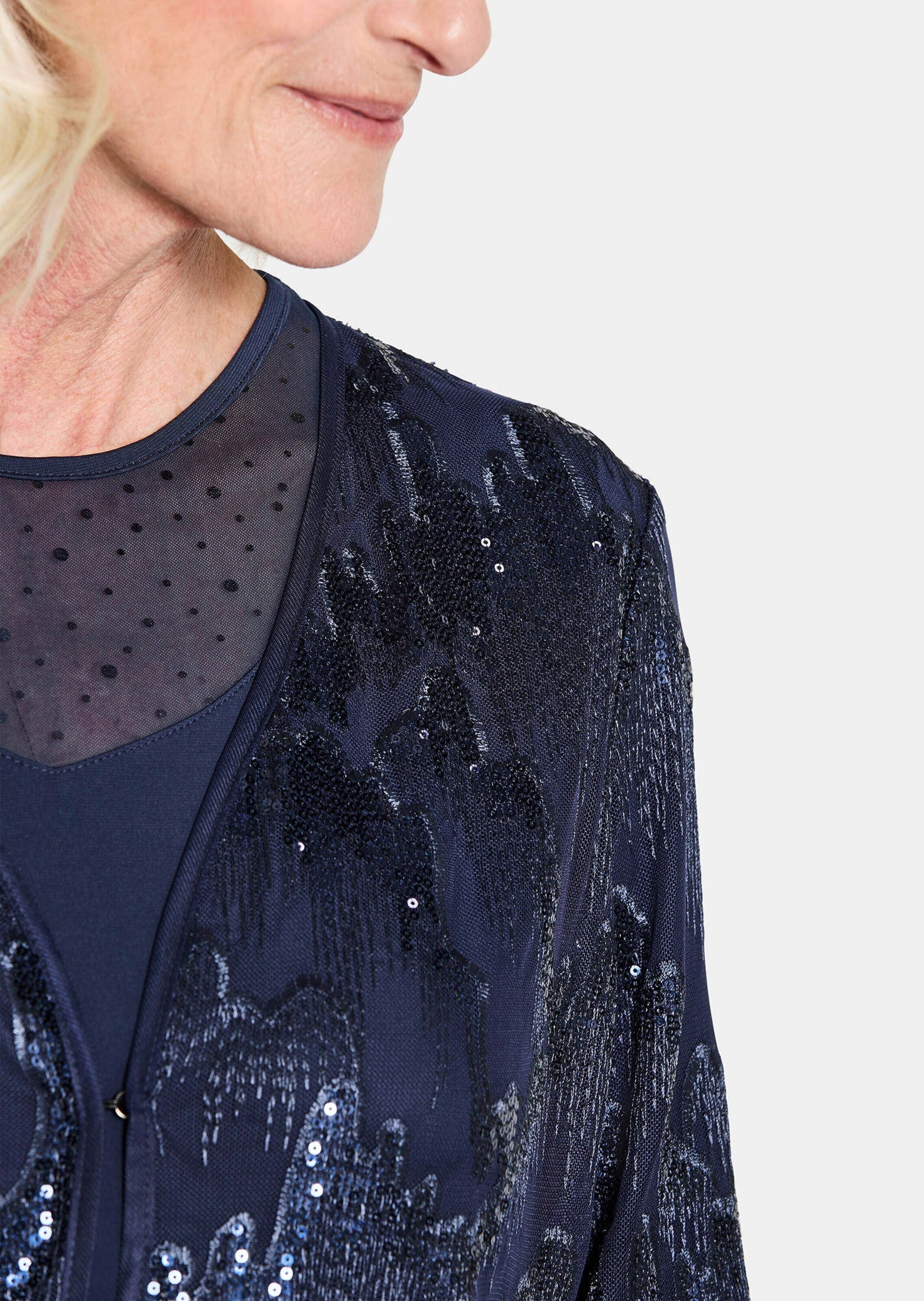 GOLDNER Satinbluse »Blusenjacke mit Stickerei und Pailletten«