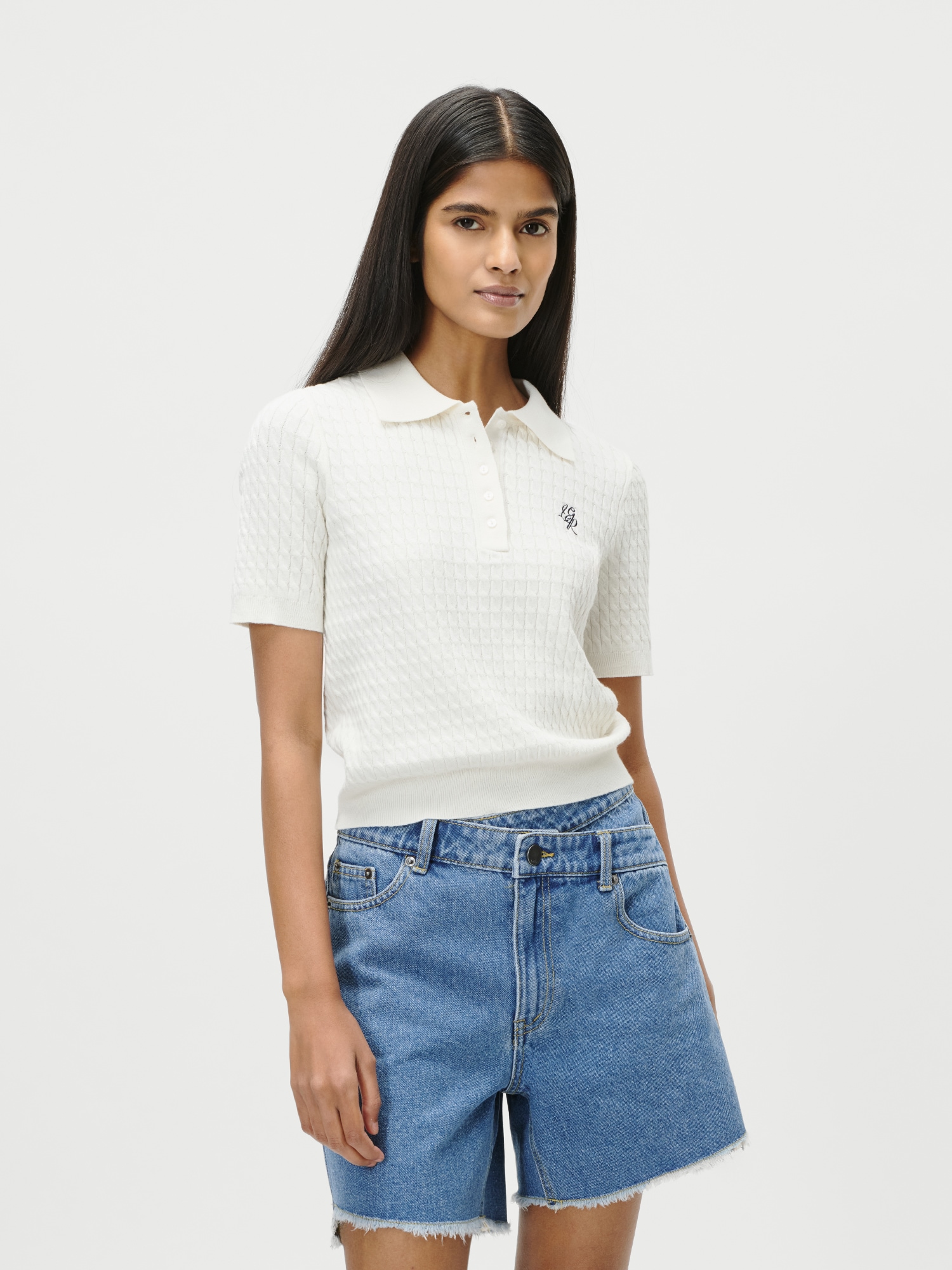 LeGer Poloshirt »Manolja, LeGer by Lena Gercke« mit Zopfmuster, Logostickerei