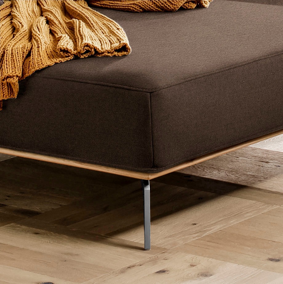 W.SCHILLIG Ecksofa »run, Designsofa mit tollem Sitzkomfort, bequem, L-Form«, mit elegantem Holzsockel, Füße in Chrom glänzend, Breite 319 cm