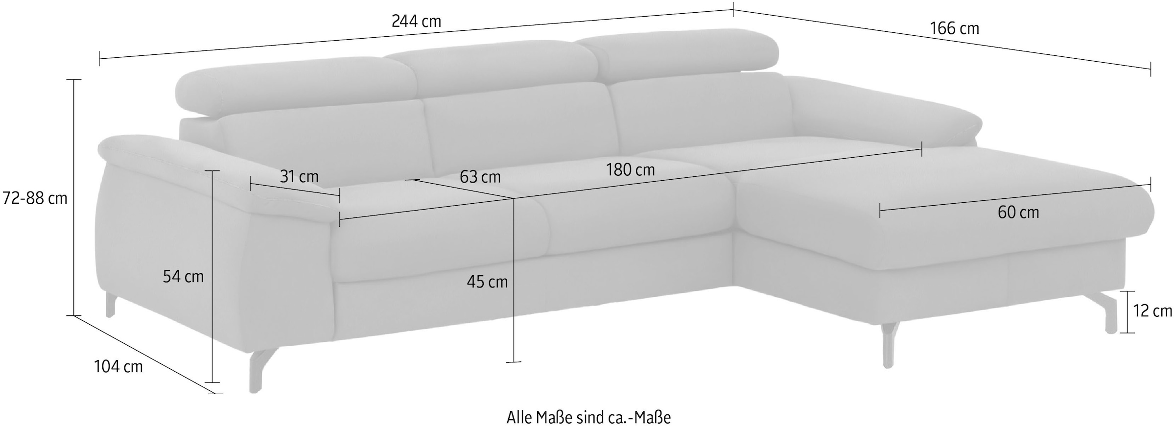 COTTA Ecksofa »Kitty L-Form, B: 242 cm« mit Kopfteilverstellung, optional Schlaffunktion & Bettkasten