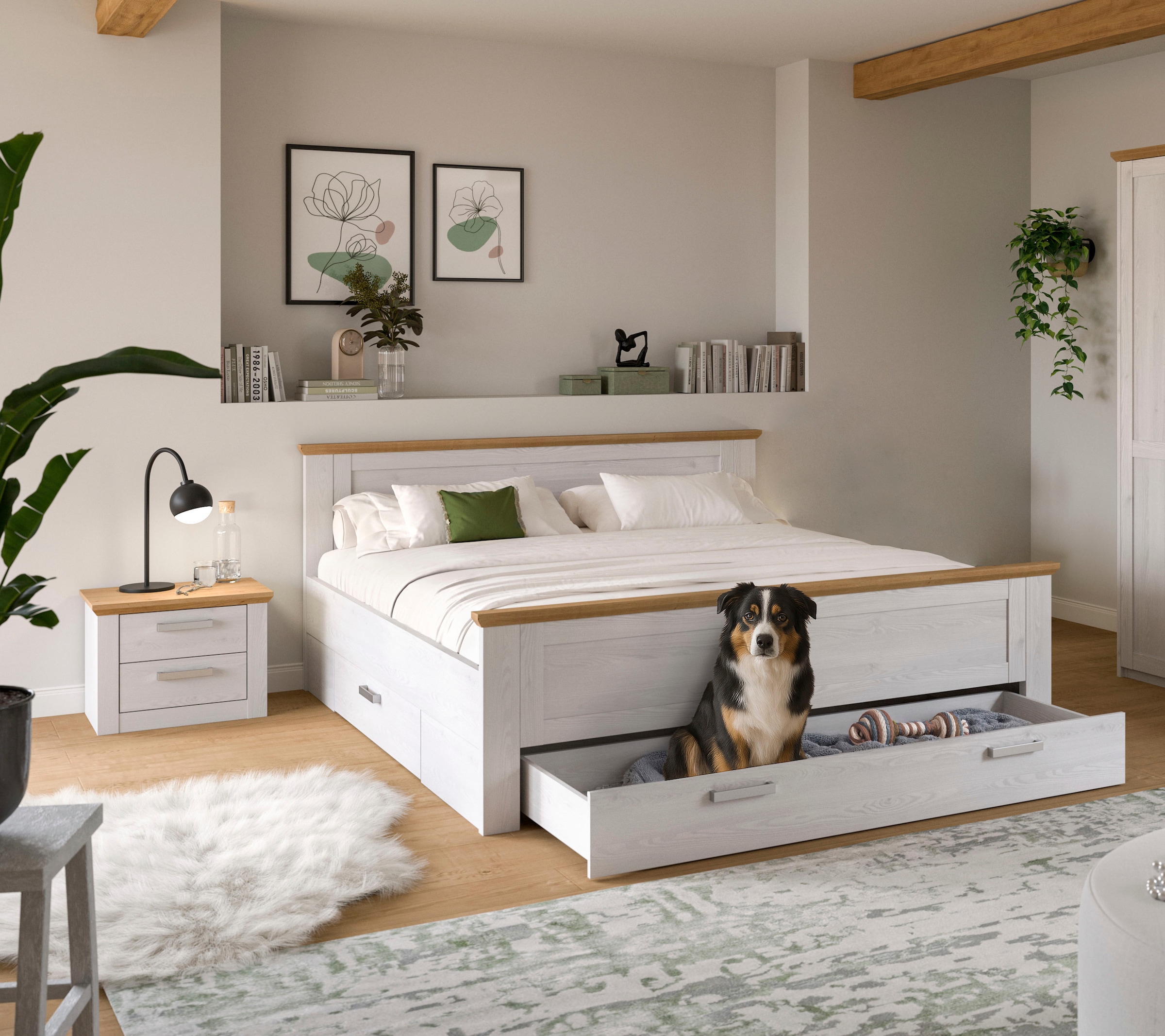 Home affaire Schlafzimmer-Set »COSENZA, 2-teilig, Stauraumbett & Nachttisch« Matratzengröße 180x200 cm, viel Stauraum, ohne Lattenrost & Matratze, 2 tlg. tlg. Schlafzimmer, Schlafen, Set, Kombination, Bettanlage