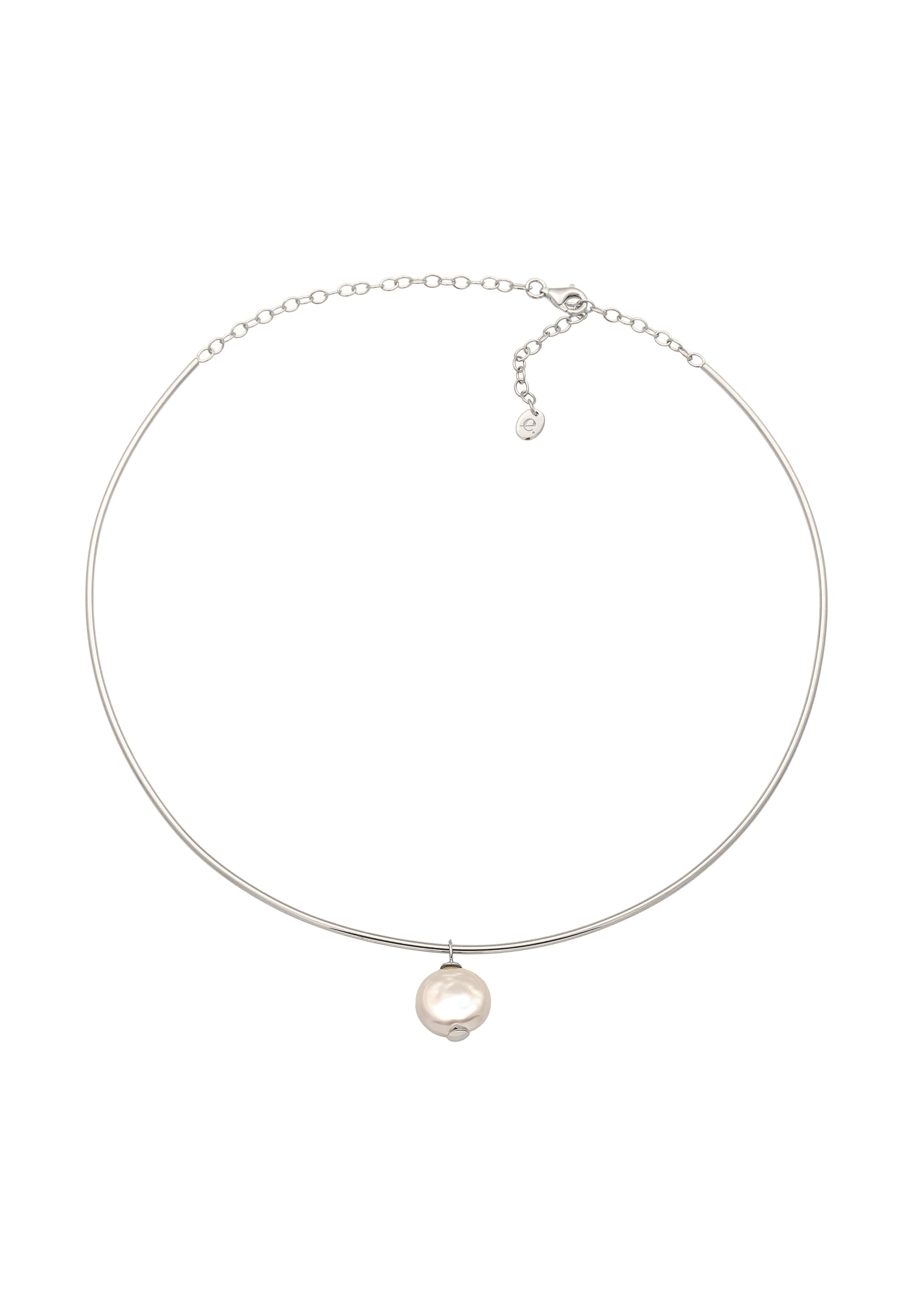 Elli Premium Silberkette »Halskette Halsreif Muschelkernperle Barocke Flach Weiß 925 Sterling Silber«