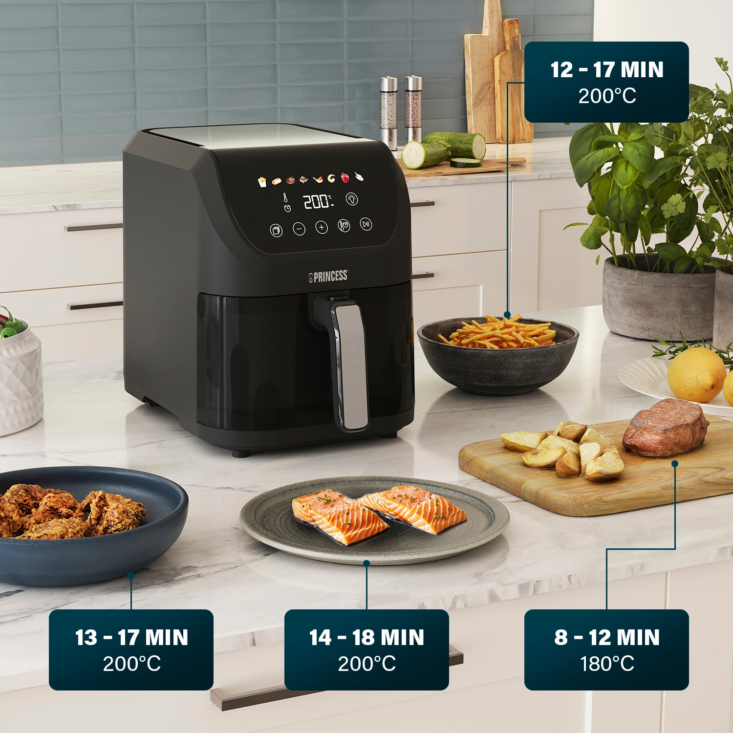 PRINCESS Heißluftfritteuse »182240 Slim Airfryer 5L -Platzsparendes Design - Ölfrei - 8 Programme«, 1500 W, Fassungsvermögen 5 l