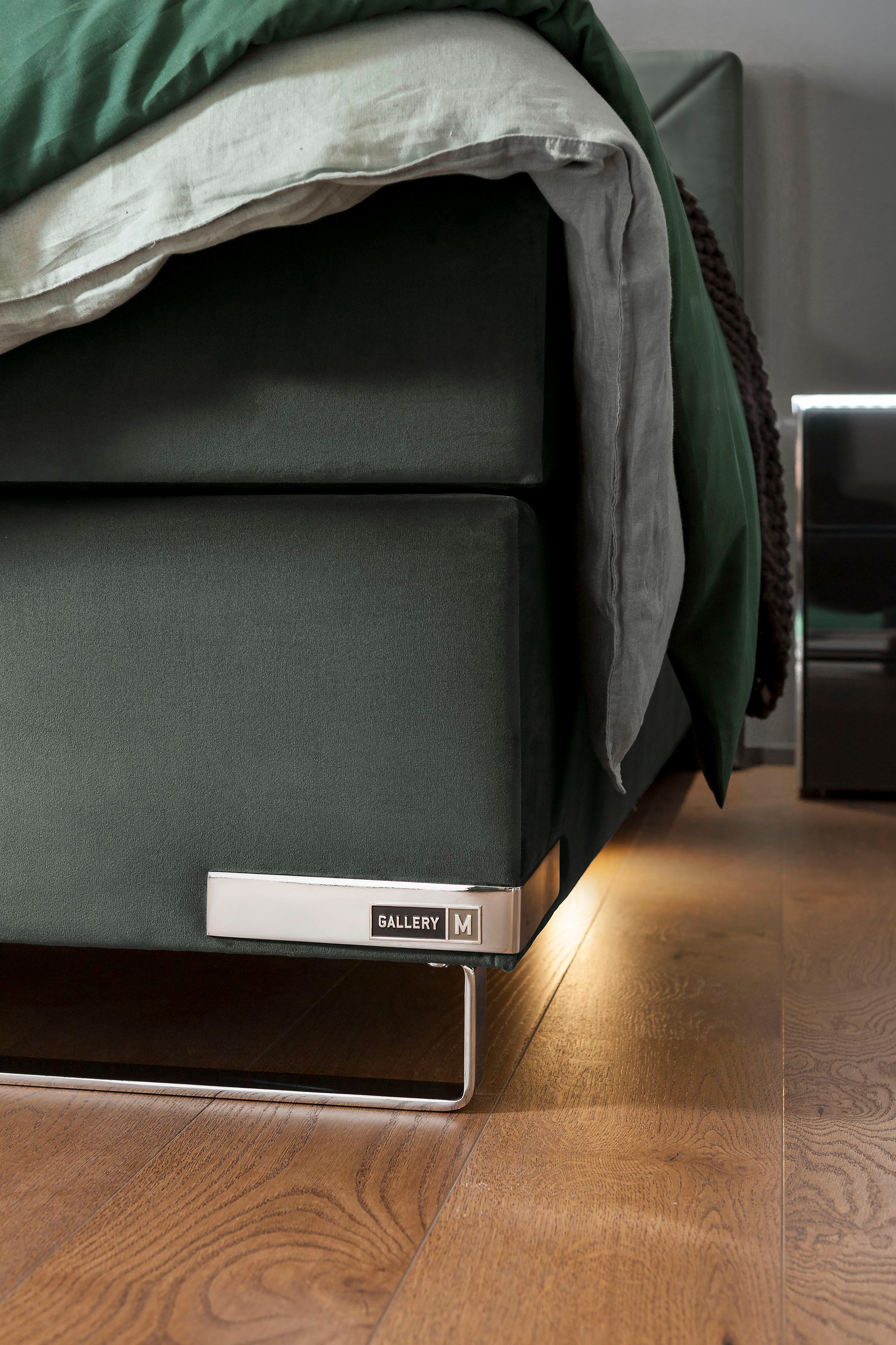 Musterring Boxspringbett »Dubai«, Kufe in Chrom, 3 Härtegrade, Kopfteil mit Knopfheftung