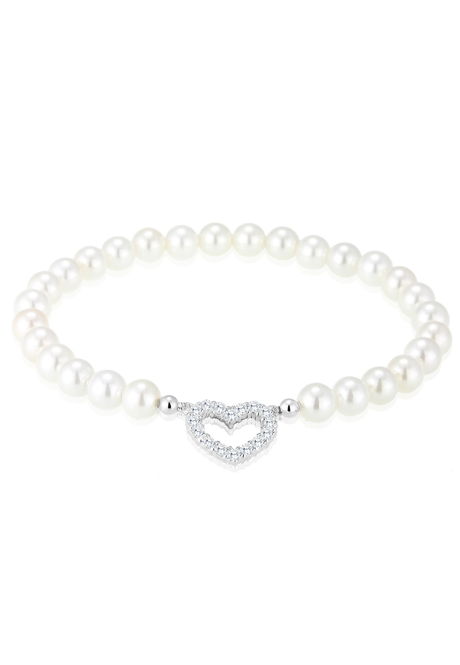 Elli Armkette »Armband Muschelkernperlen Herz Zirkonia Weiß 925 Sterling Silber«