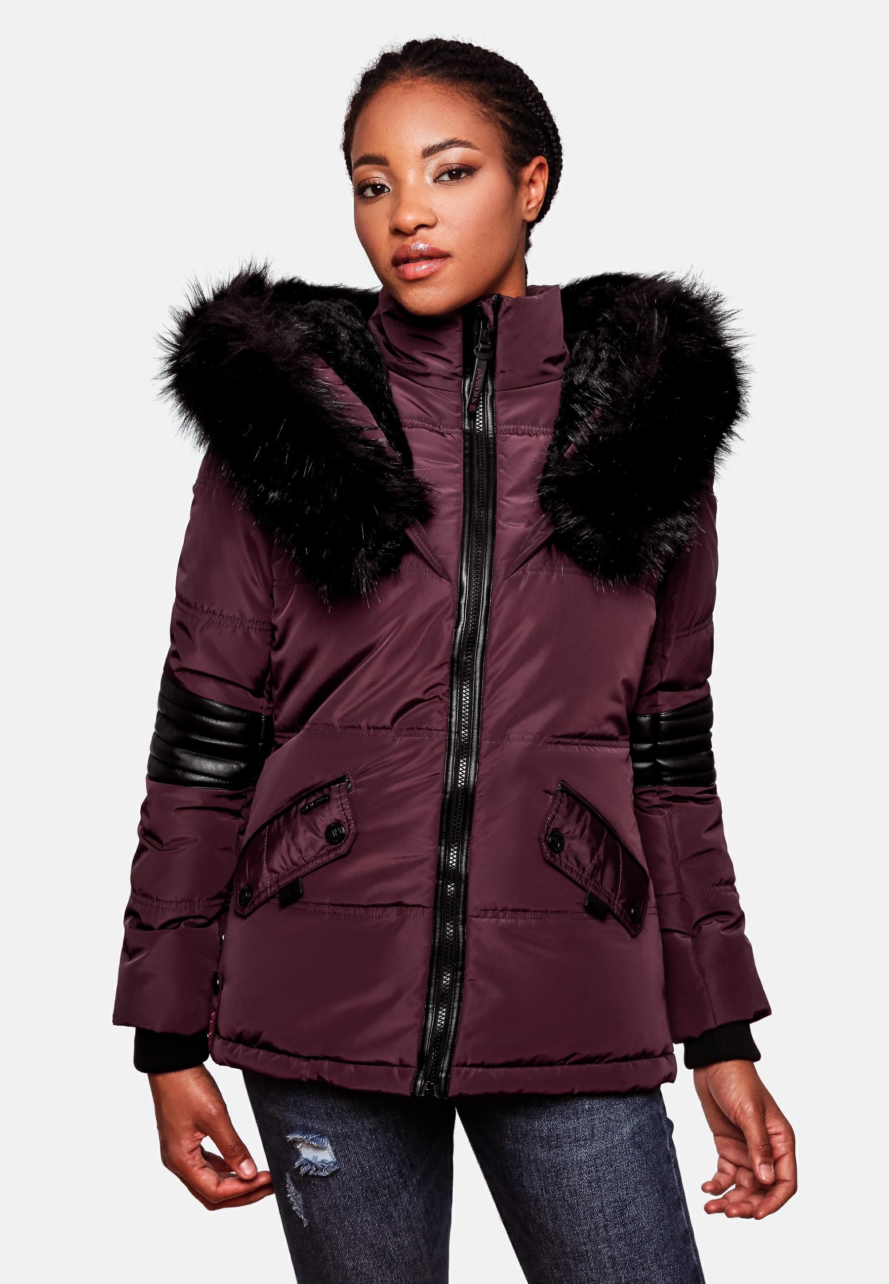 Navahoo Winterjacke »Winterjacke Nirvana«, mit Kapuze, edle Steppjacke m. schwarzem Kunstpelzkragen